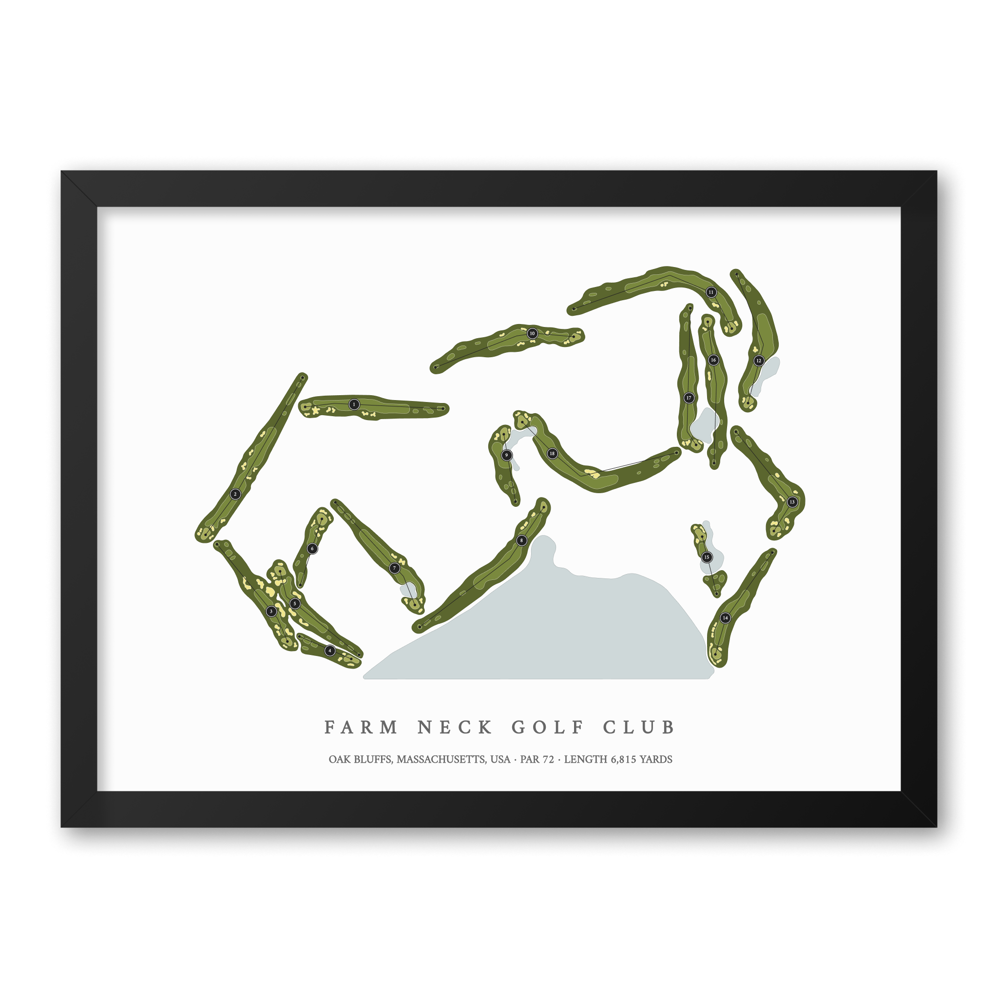 Farm Neck Golf Club| Golf Course Print | Black Frame With Hole Numbers #hole numbers_yes