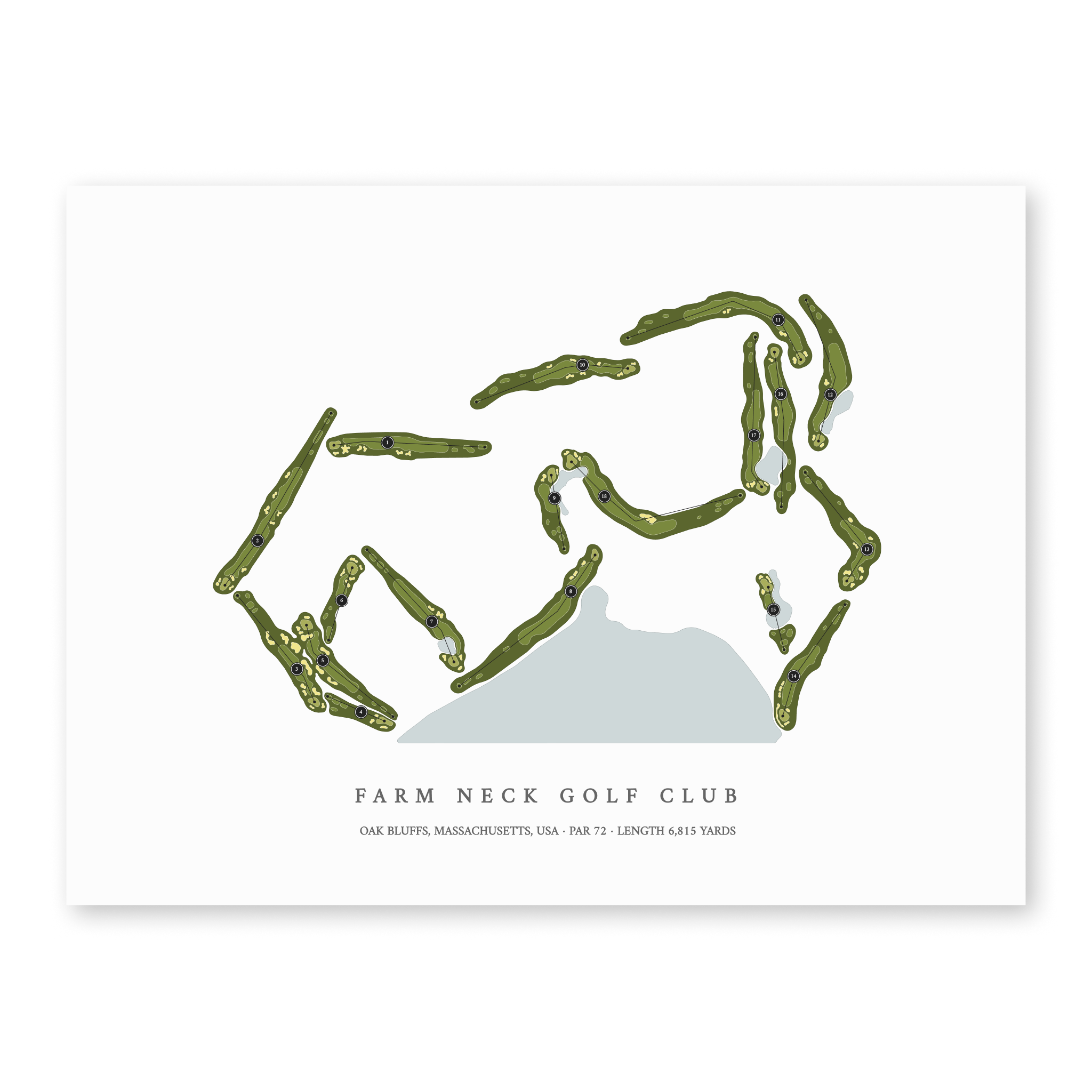 Farm Neck Golf Club| Golf Course Print | Unframed With Hole Numbers #hole numbers_yes