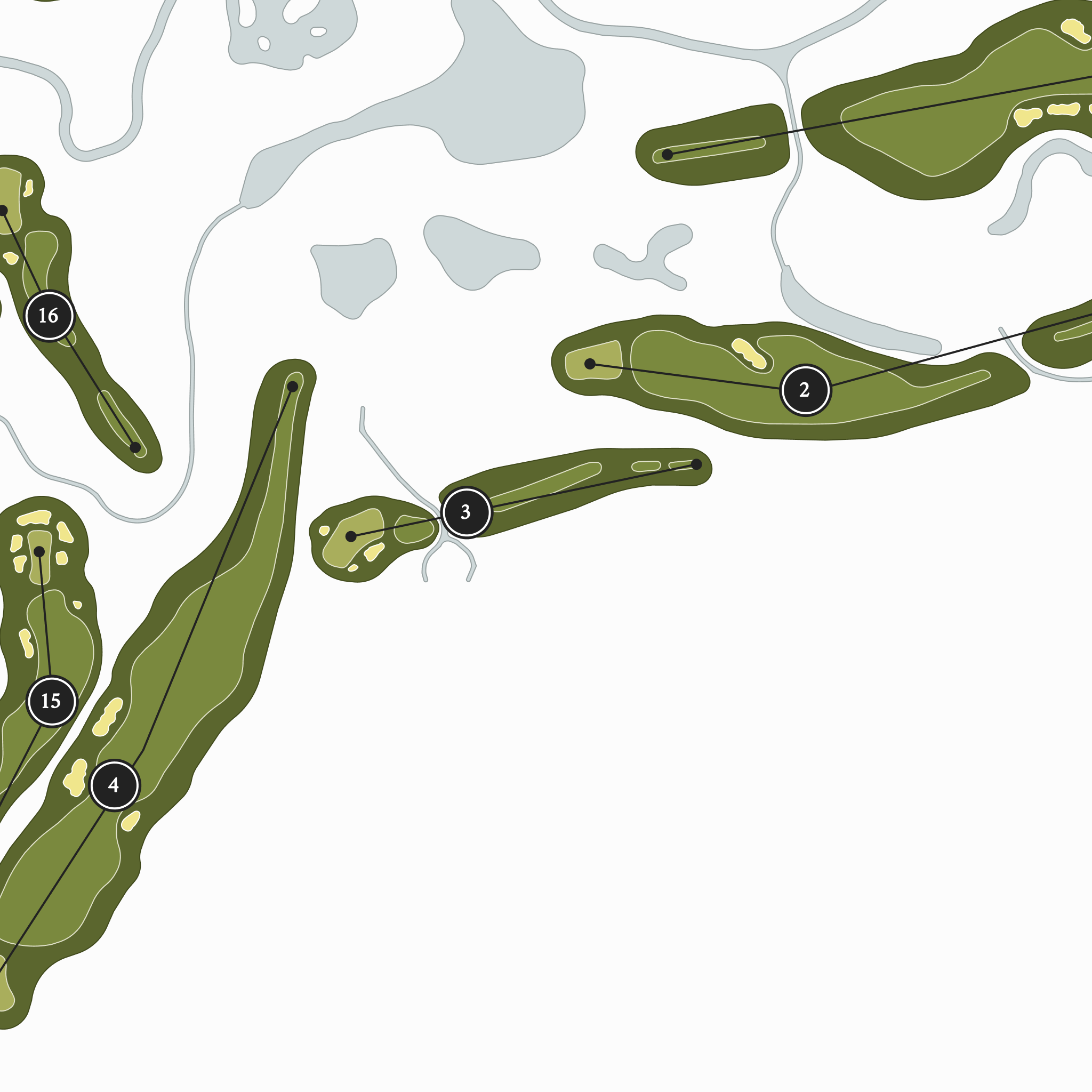 Fields Ranch - West Course | Golf Course Map | Close Up With Hole Numbers #hole numbers_yes