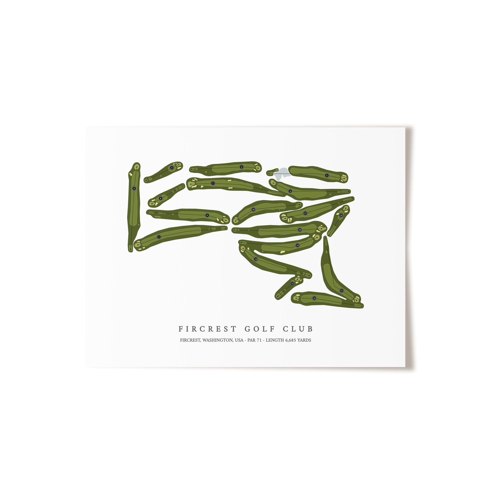 Fircrest Golf Club | Golf Course Map | Unframed 