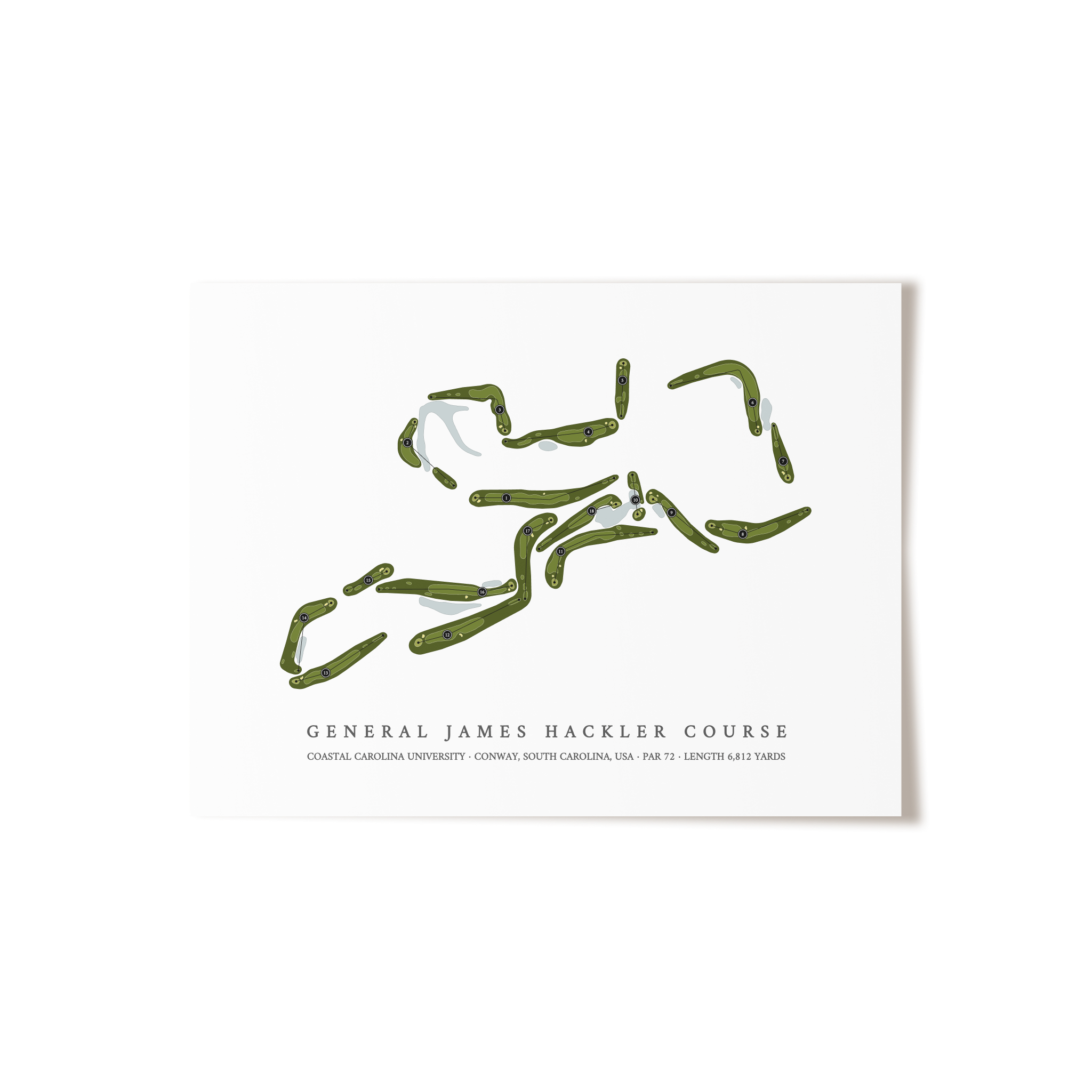 General James Hackler Course at Coastal Carolina University | Golf Course Map | Unframed 