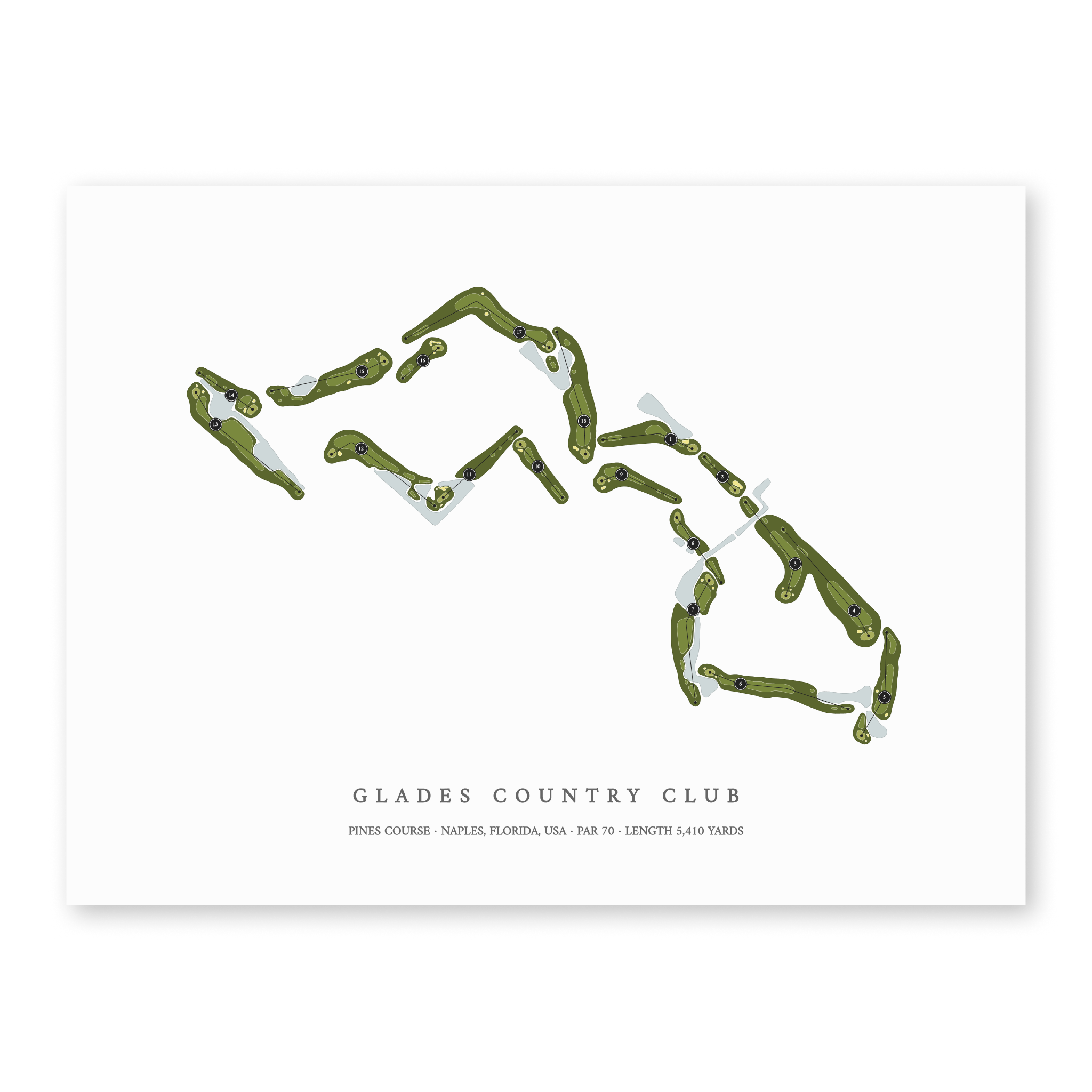 Glades Country Club - Pines Course | Golf Course Map | Unframed