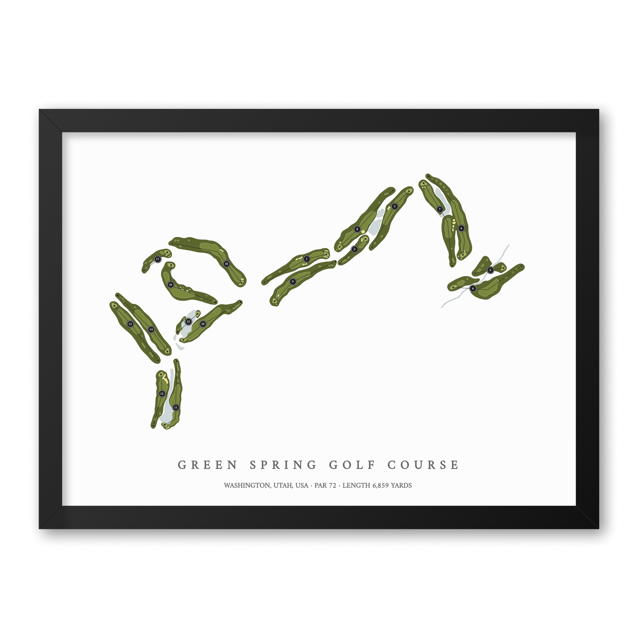 Green Spring Golf Course| Golf Course Print | Black Frame With Hole Numbers #hole numbers_yes