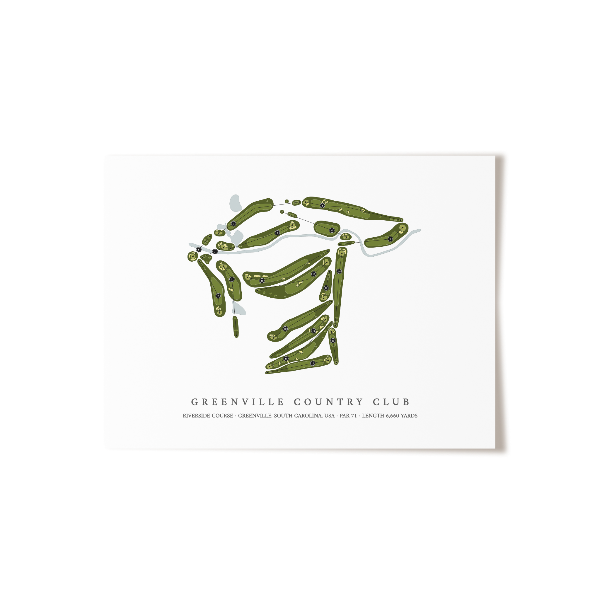 Greenville Country Club - Riverside Course | Golf Course Map | Unframed 