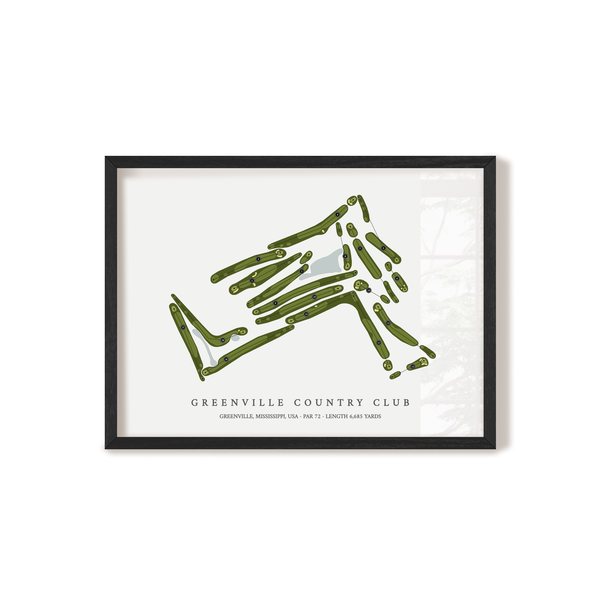 Greenville Country Club | Golf Course Map | Black Frame 