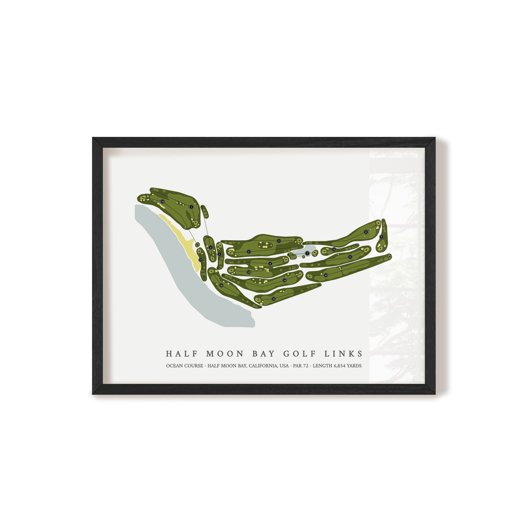 Half Moon Bay Golf Links - Ocean Course | Golf Course Map | Black Frame