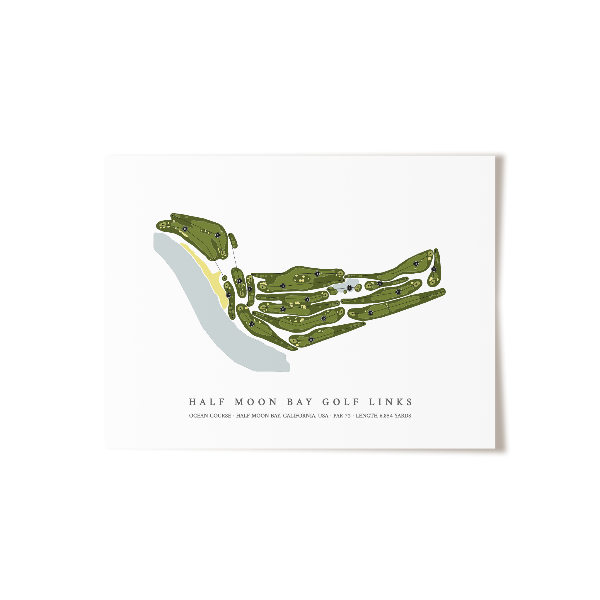 Half Moon Bay Golf Links - Ocean Course | Golf Course Map | Unframed