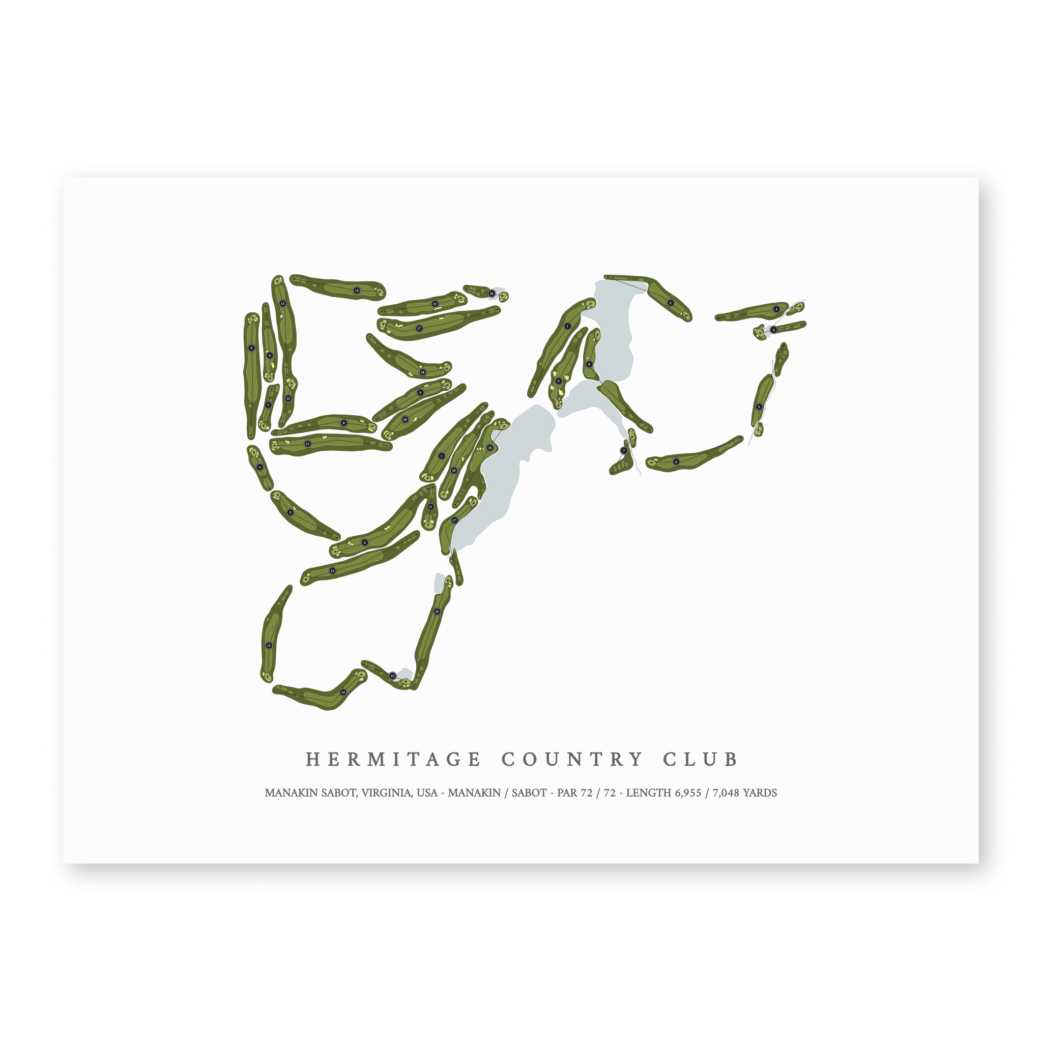 Hermitage Country Club | Golf Course Map | Unframed