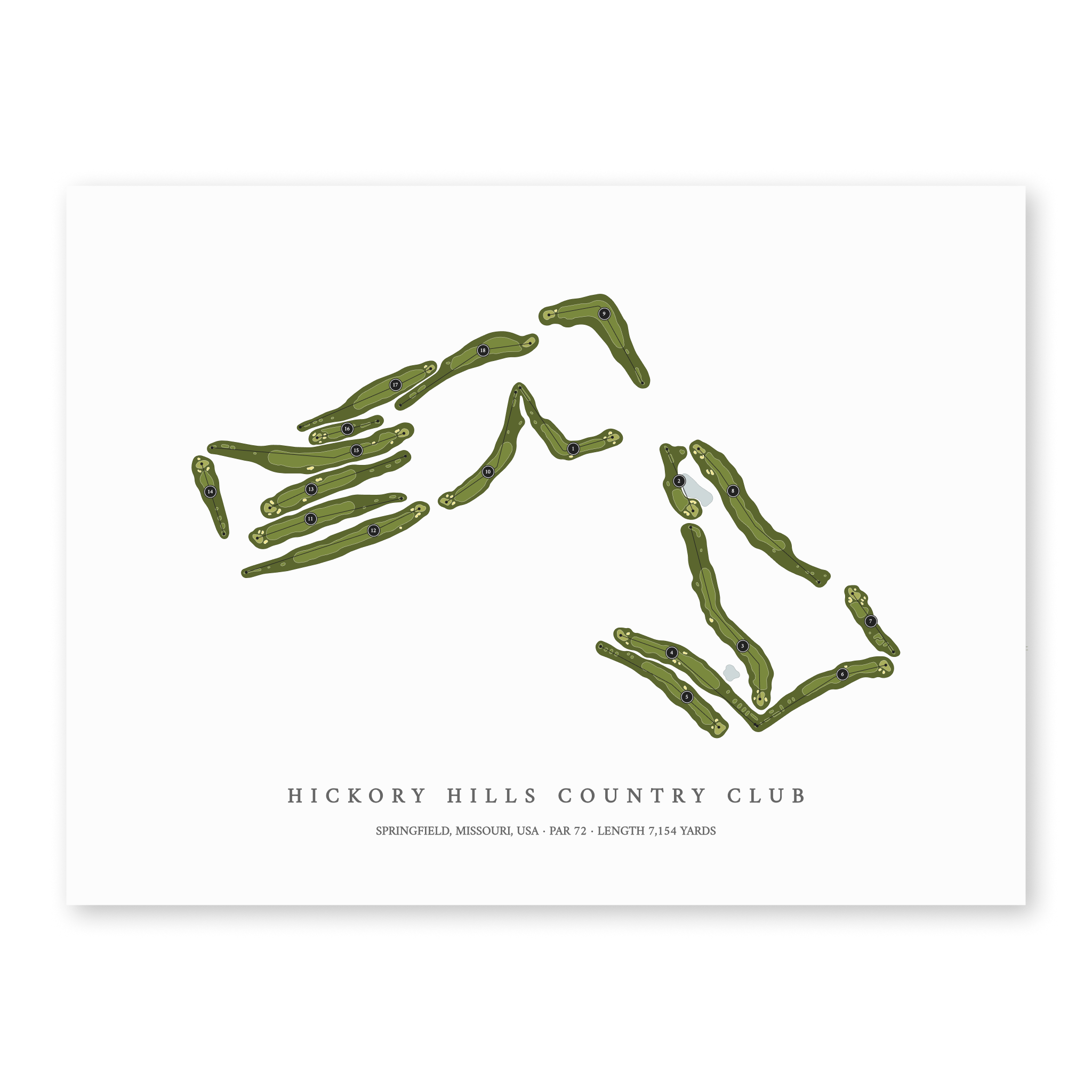 Hickory Hills Country Club| Golf Course Print | Unframed With Hole Numbers #hole numbers_yes