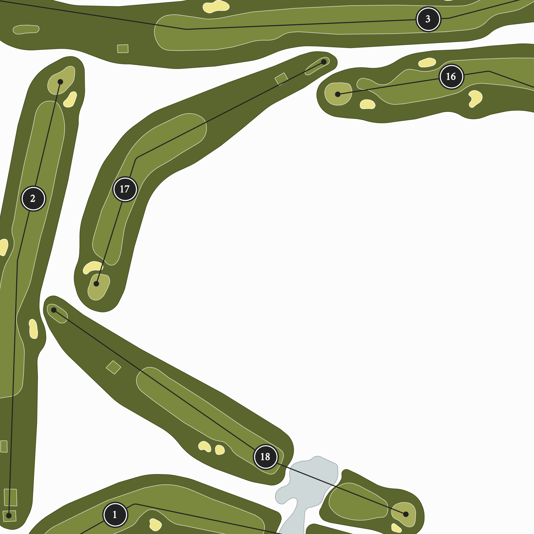 Highland Golf & Country Club | Golf Course Map | Close Up With Hole Numbers #hole numbers_yes