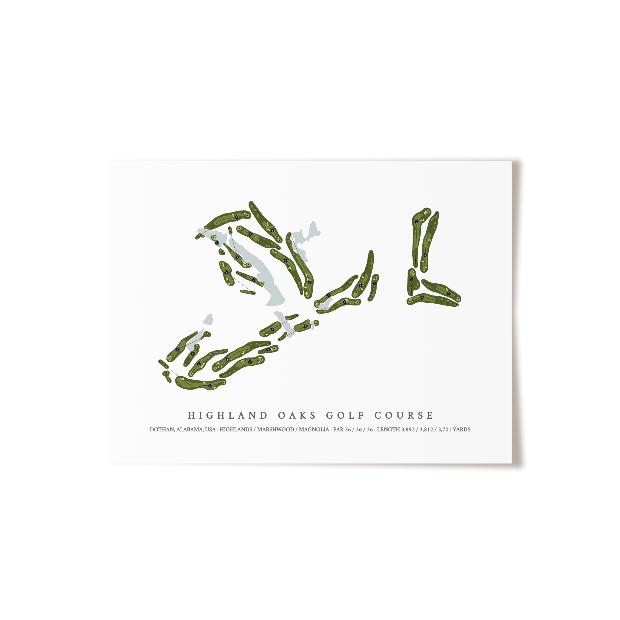 Highland Oaks Golf Course | Golf Course Map | Unframed 