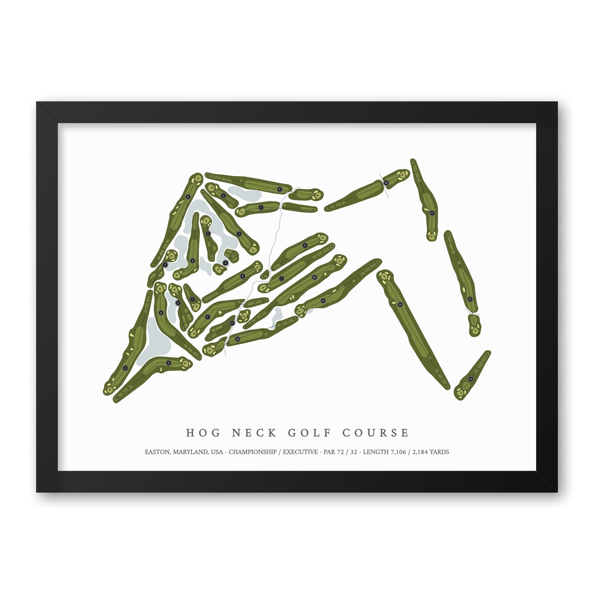 Hog Neck Golf Course | Golf Course Map | Black Frame With Hole Numbers #hole numbers_yes