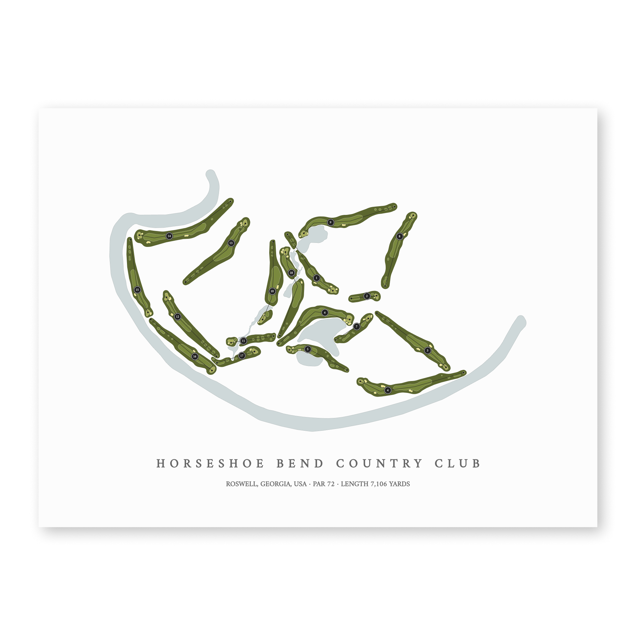 Horseshoe Bend Country Club| Golf Course Print | Unframed With Hole Numbers #hole numbers_yes