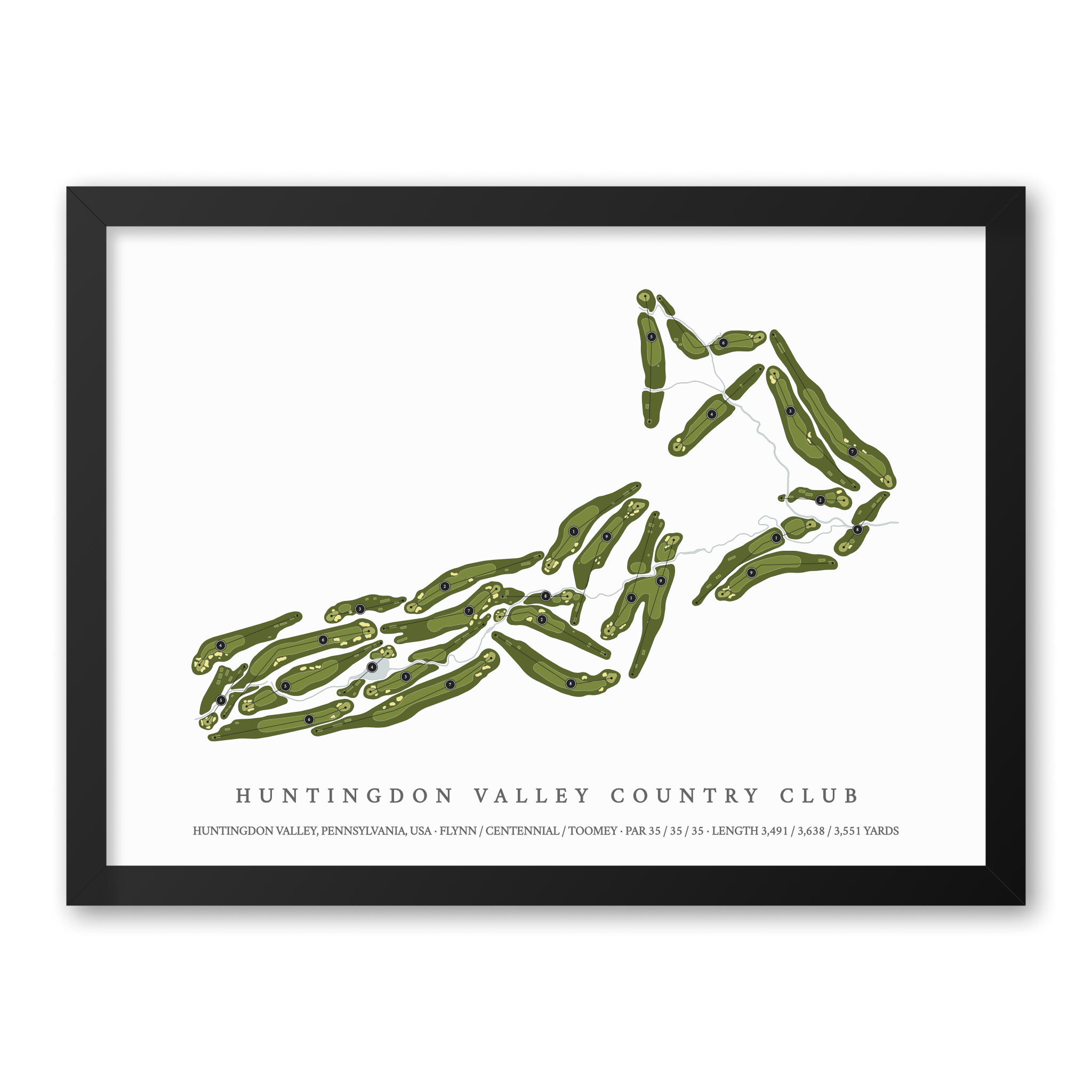 Huntingdon Valley Country Club | Golf Course Map | Black Frame