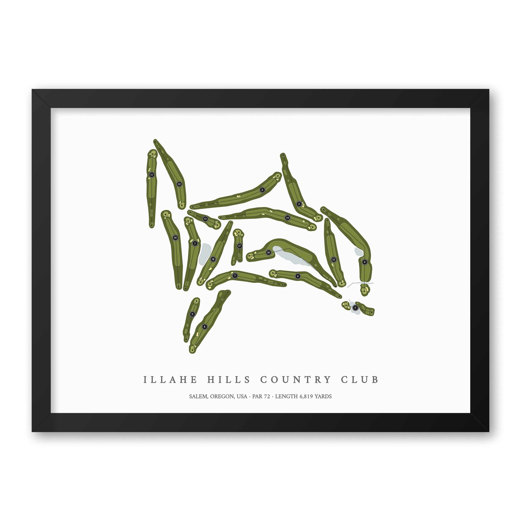 Illahe Hills Country Club| Golf Course Print | Black Frame With Hole Numbers #hole numbers_yes