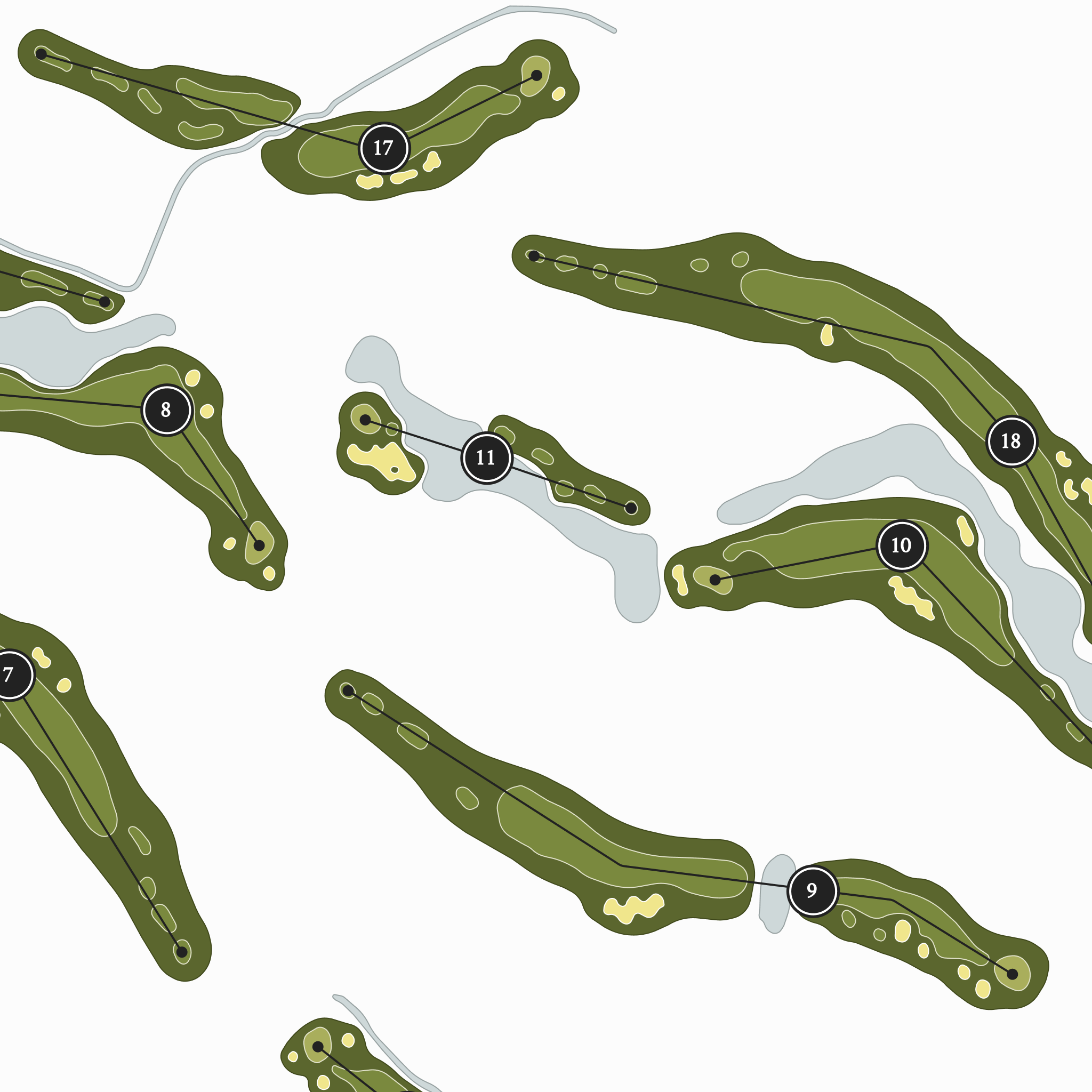 Indigo Creek Golf Club | Golf Course Map | Close Up With Hole Numbers #hole numbers_yes