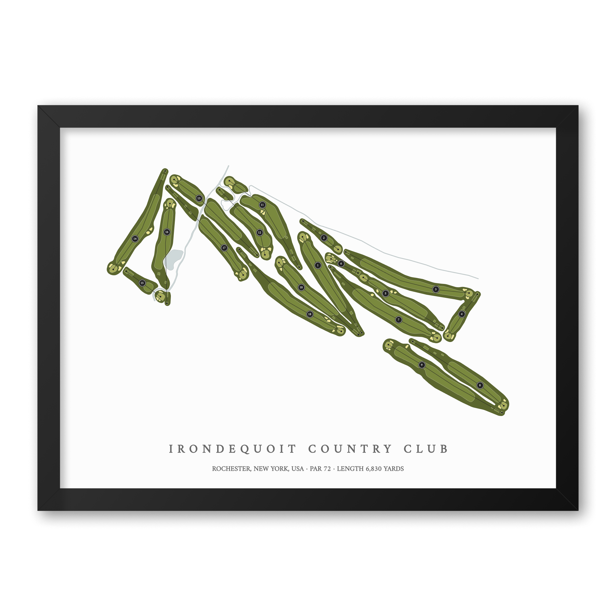 Irondequoit Country Club| Golf Course Print | Black Frame With Hole Numbers #hole numbers_yes