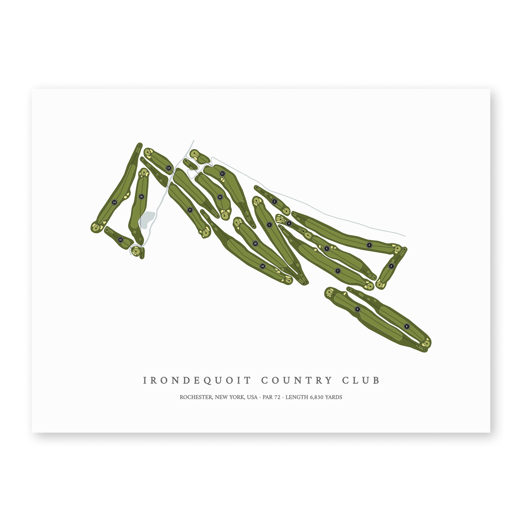 Irondequoit Country Club| Golf Course Print | Unframed With Hole Numbers #hole numbers_yes