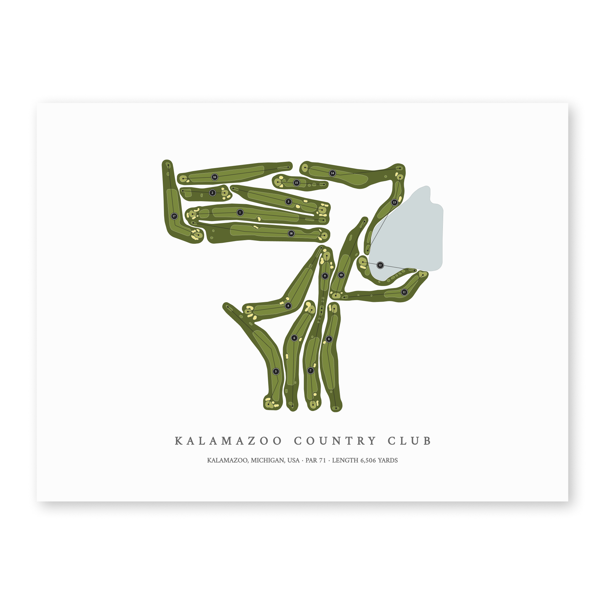 Kalamazoo Country Club| Golf Course Print | Unframed With Hole Numbers #hole numbers_yes