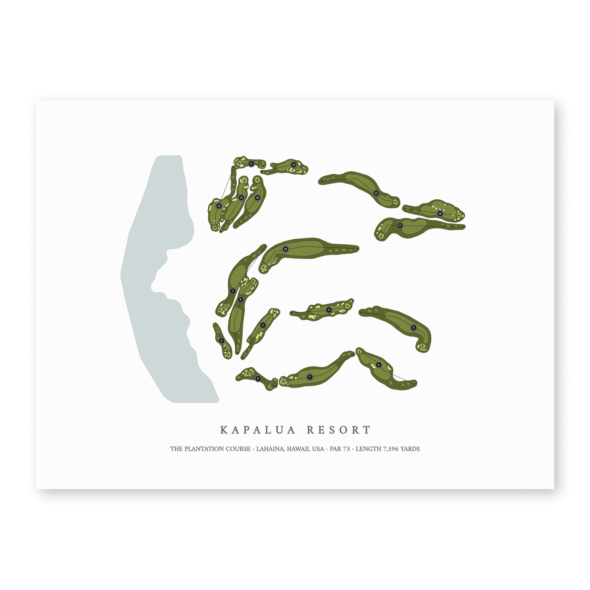 Kapalua Resort - The Plantation Course| Golf Course Print | Unframed With Hole Numbers #hole numbers_yes