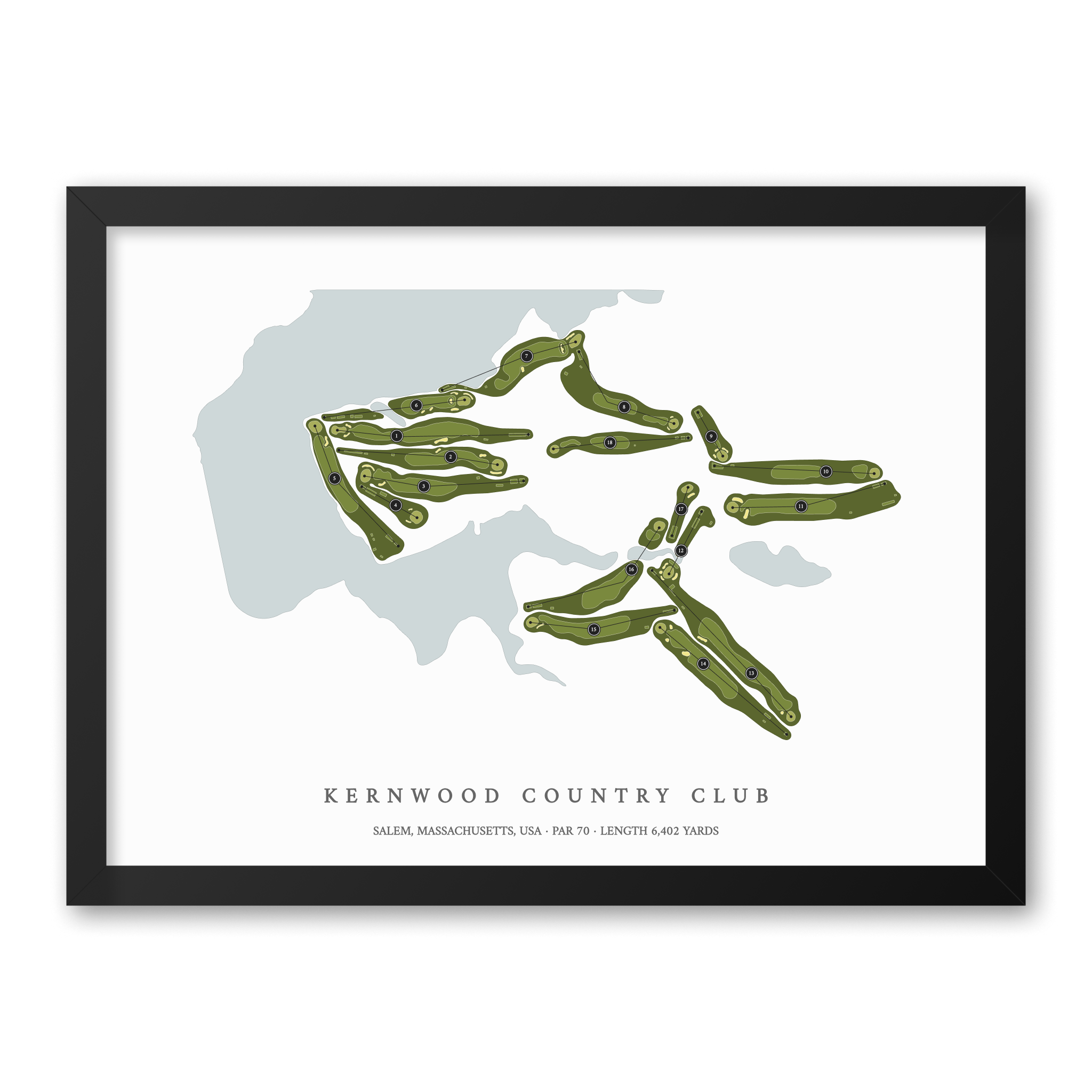 Kernwood Country Club| Golf Course Print | Black Frame With Hole Numbers #hole numbers_yes