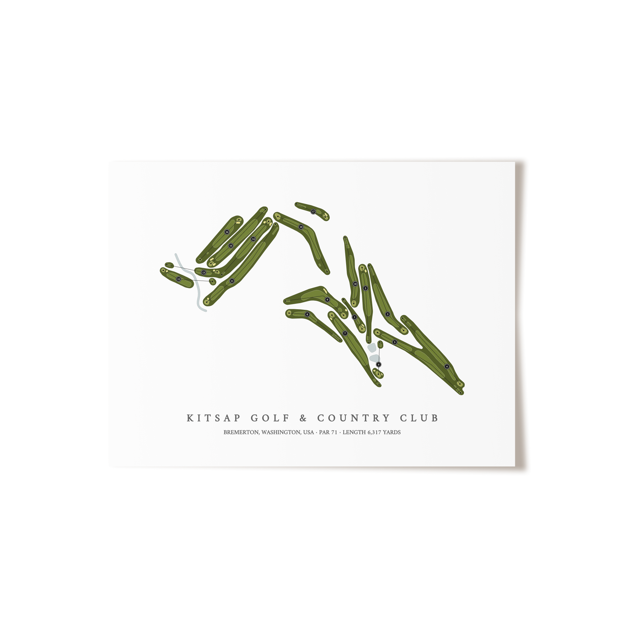 Kitsap Golf & Country Club | Golf Course Map | Unframed 