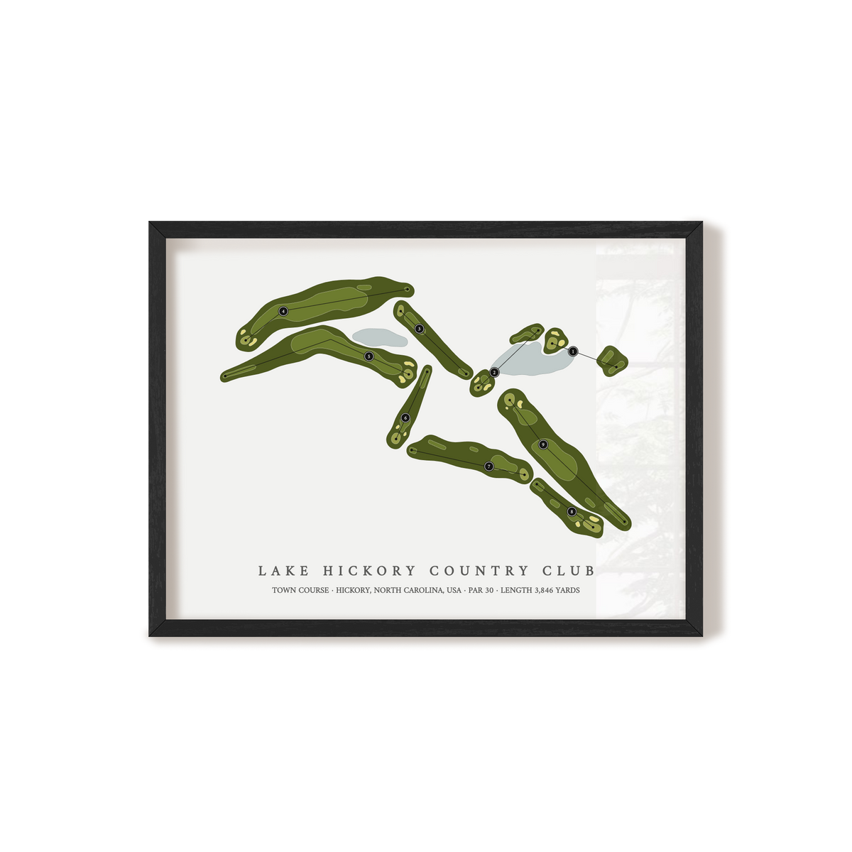 Lake Hickory Country Club - Town Course | Golf Course Map | Black Frame 