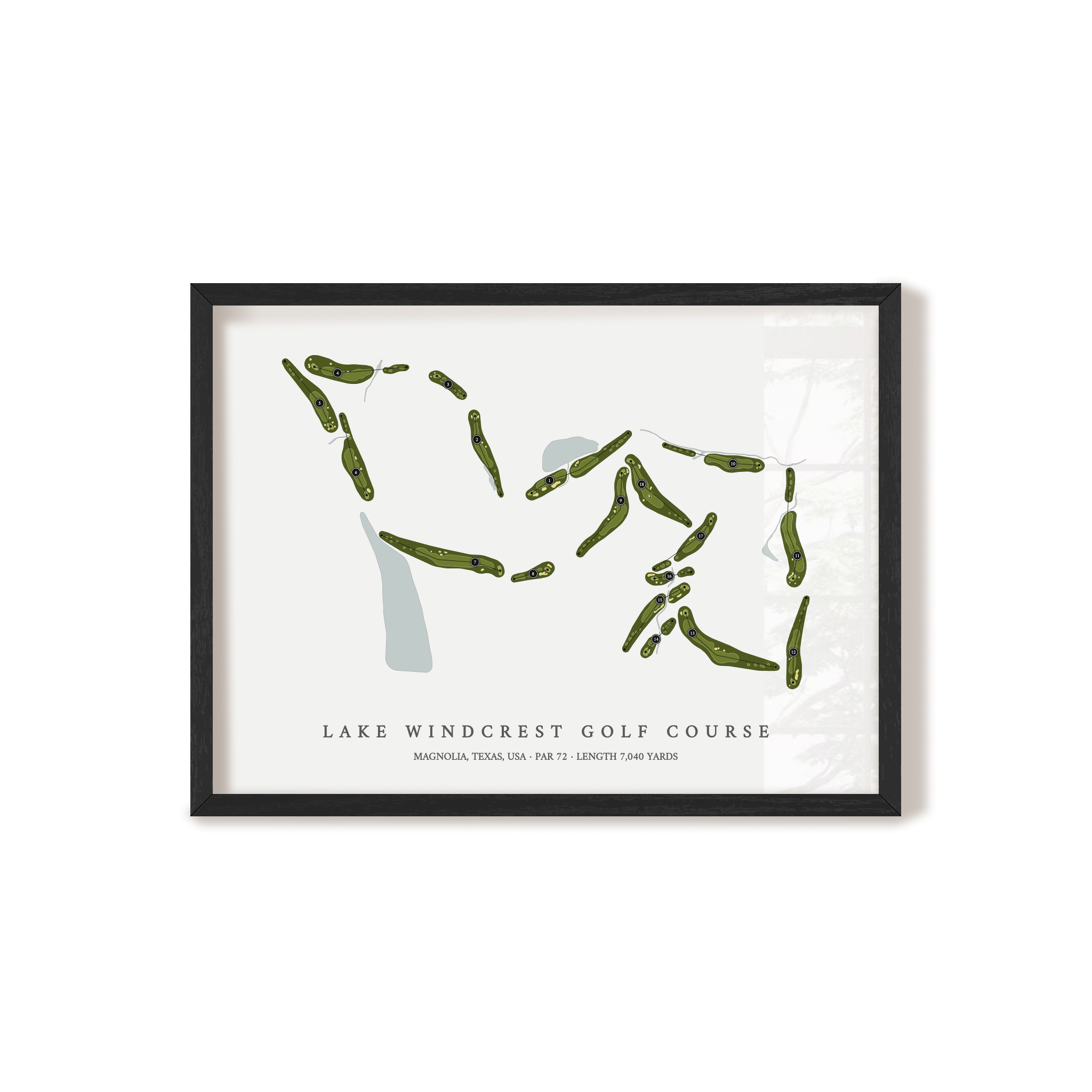 Lake Windcrest Golf Course | Golf Course Map | Black Frame 