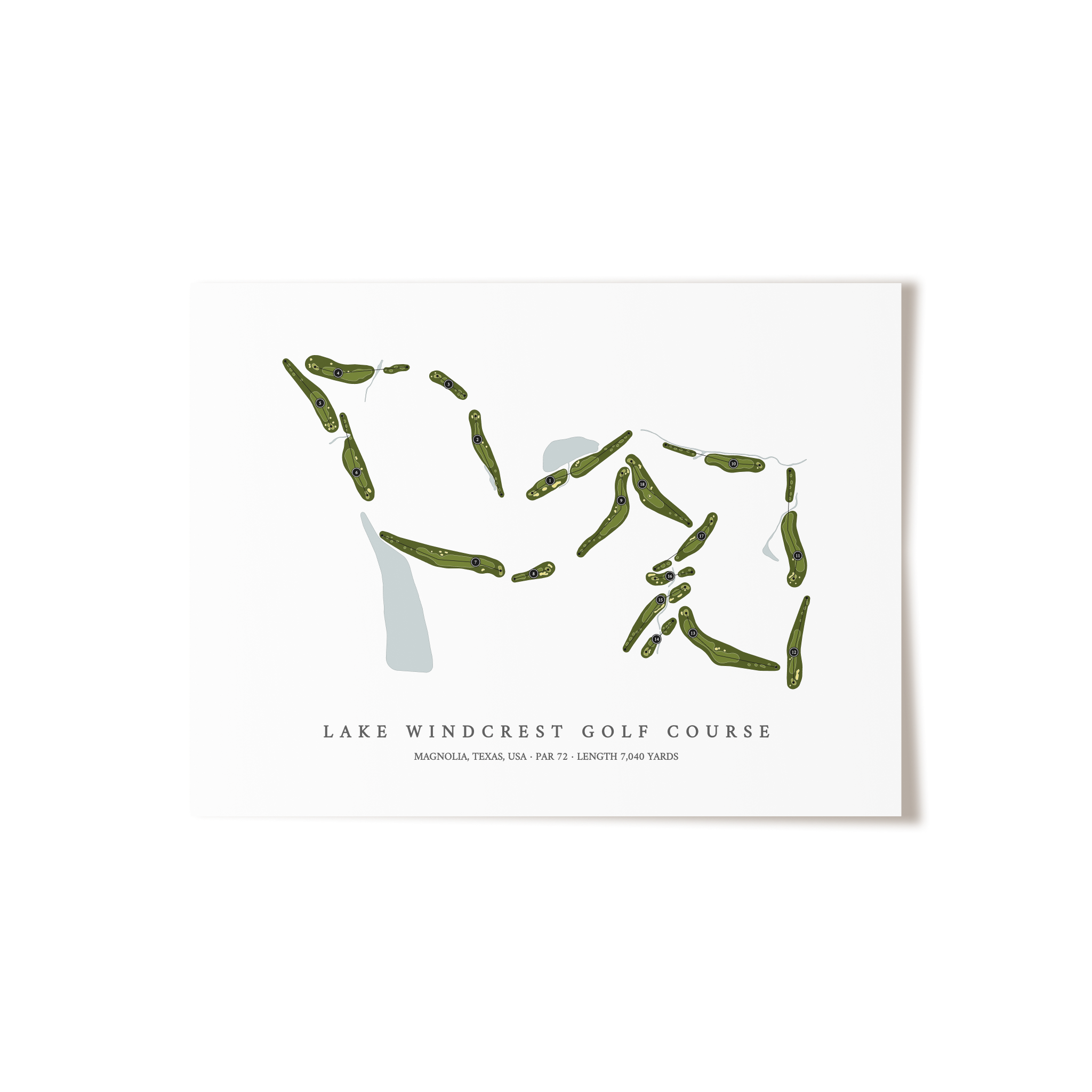 Lake Windcrest Golf Course | Golf Course Map | Unframed 