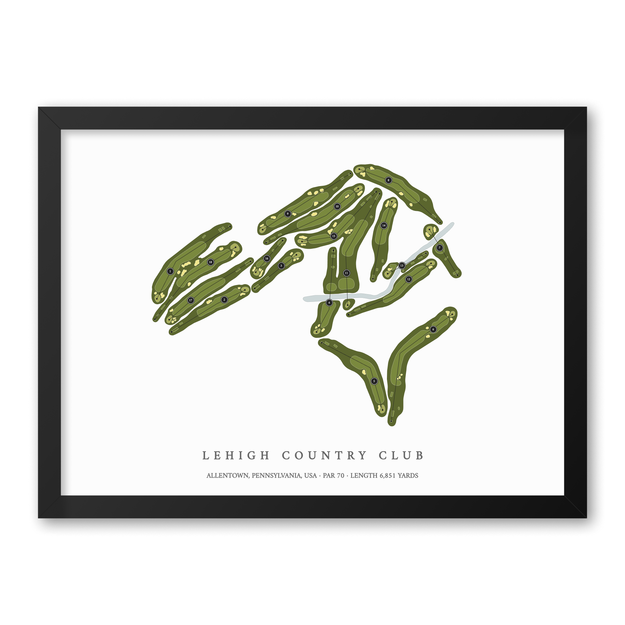 Lehigh Country Club | Heritage Style Golf Course Print | Black Frame
