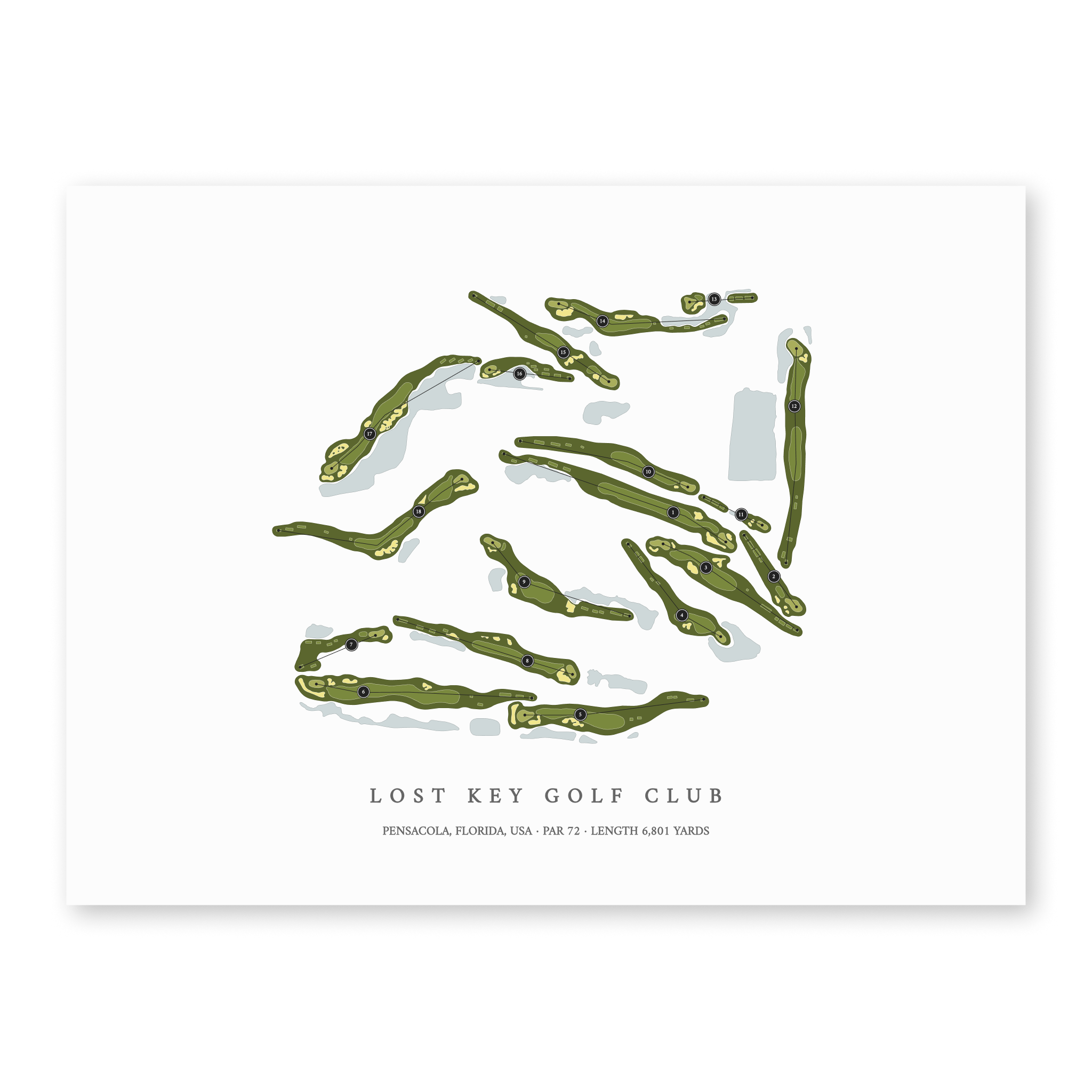 Lost Key Golf Club | Golf Course Map | Unframed With Hole Numbers #hole numbers_yes