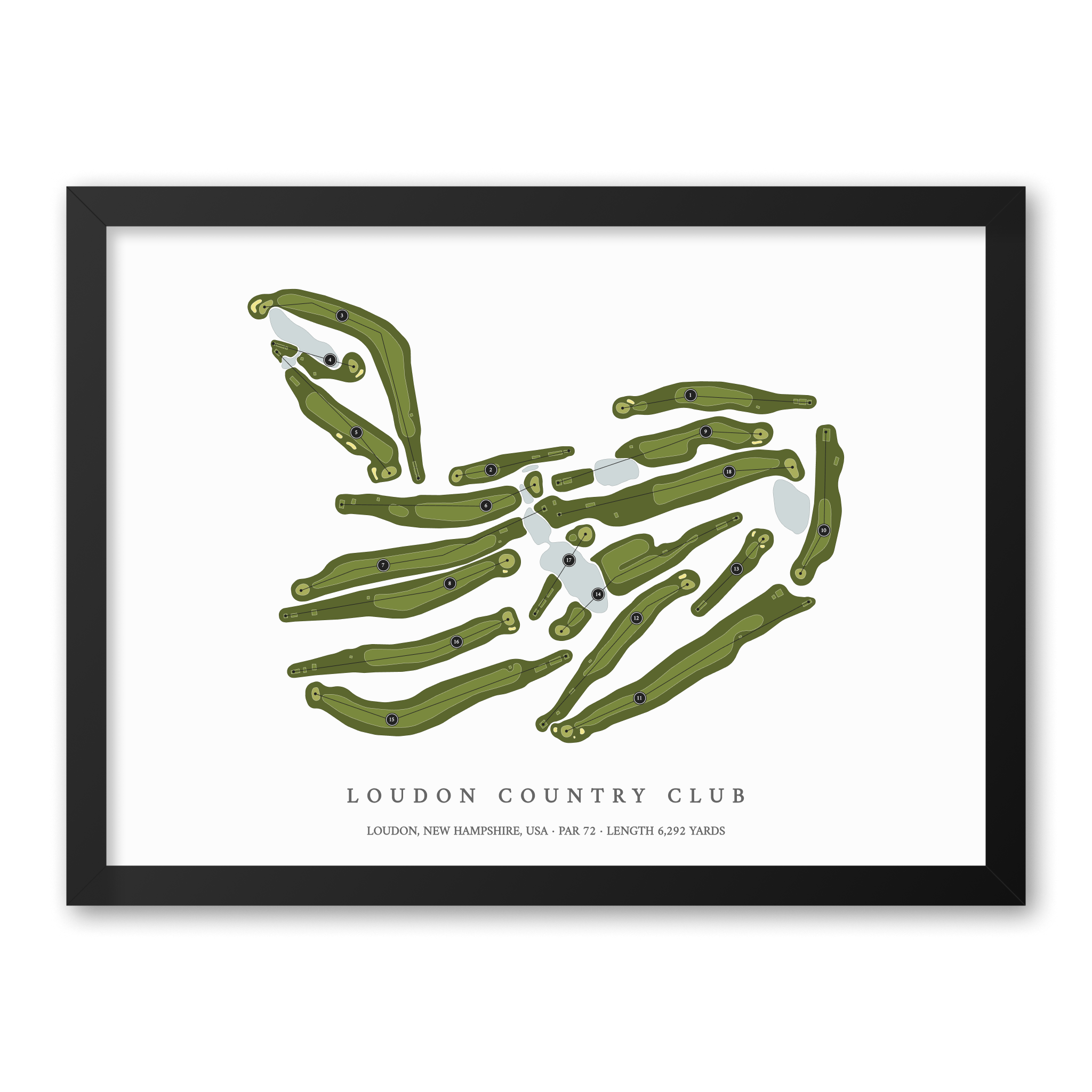 Loudon Country Club | Golf Course Map | Black Frame With Hole Numbers #hole numbers_yes