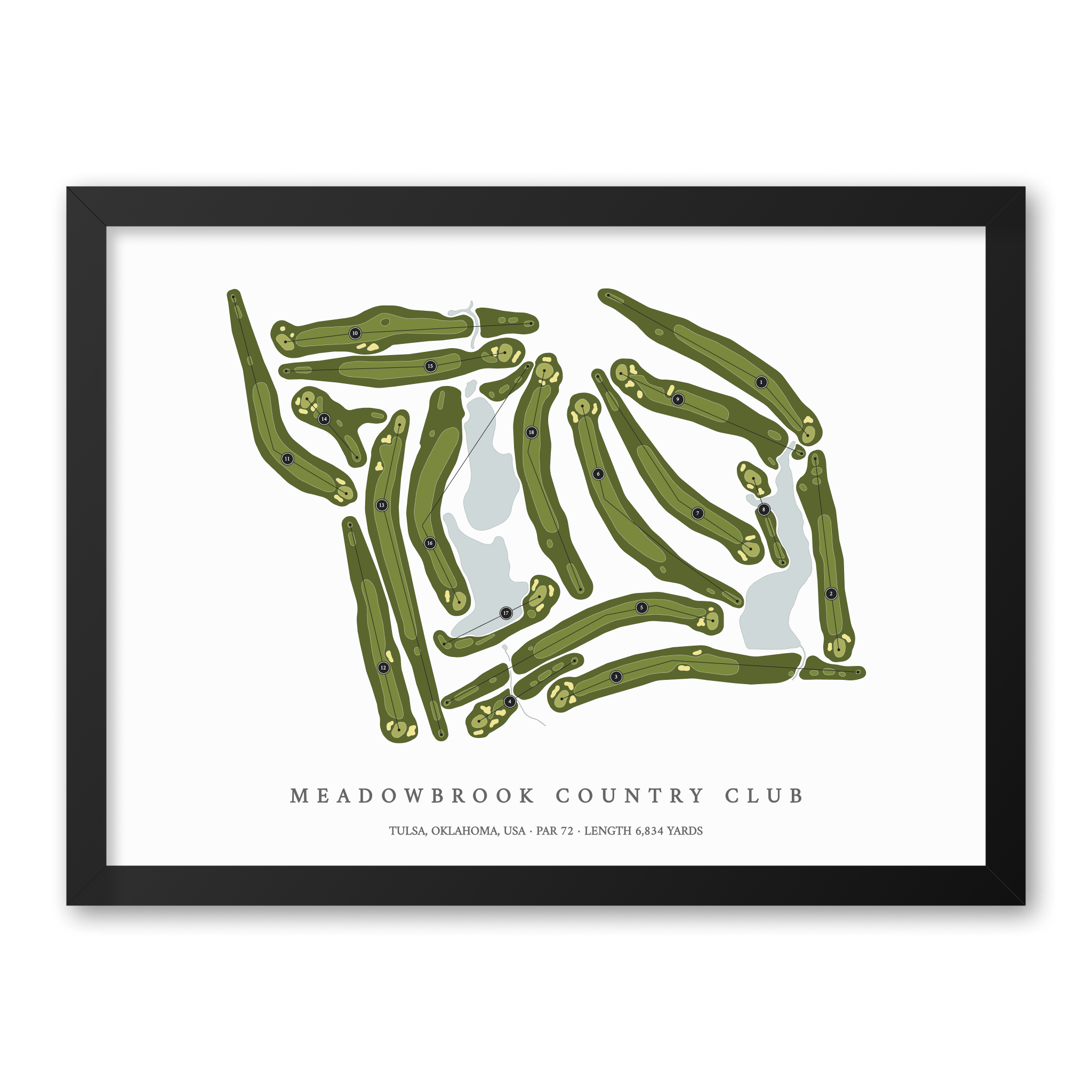 Meadowbrook Country Club | Golf Course Map | Black Frame With Hole Numbers #hole numbers_yes
