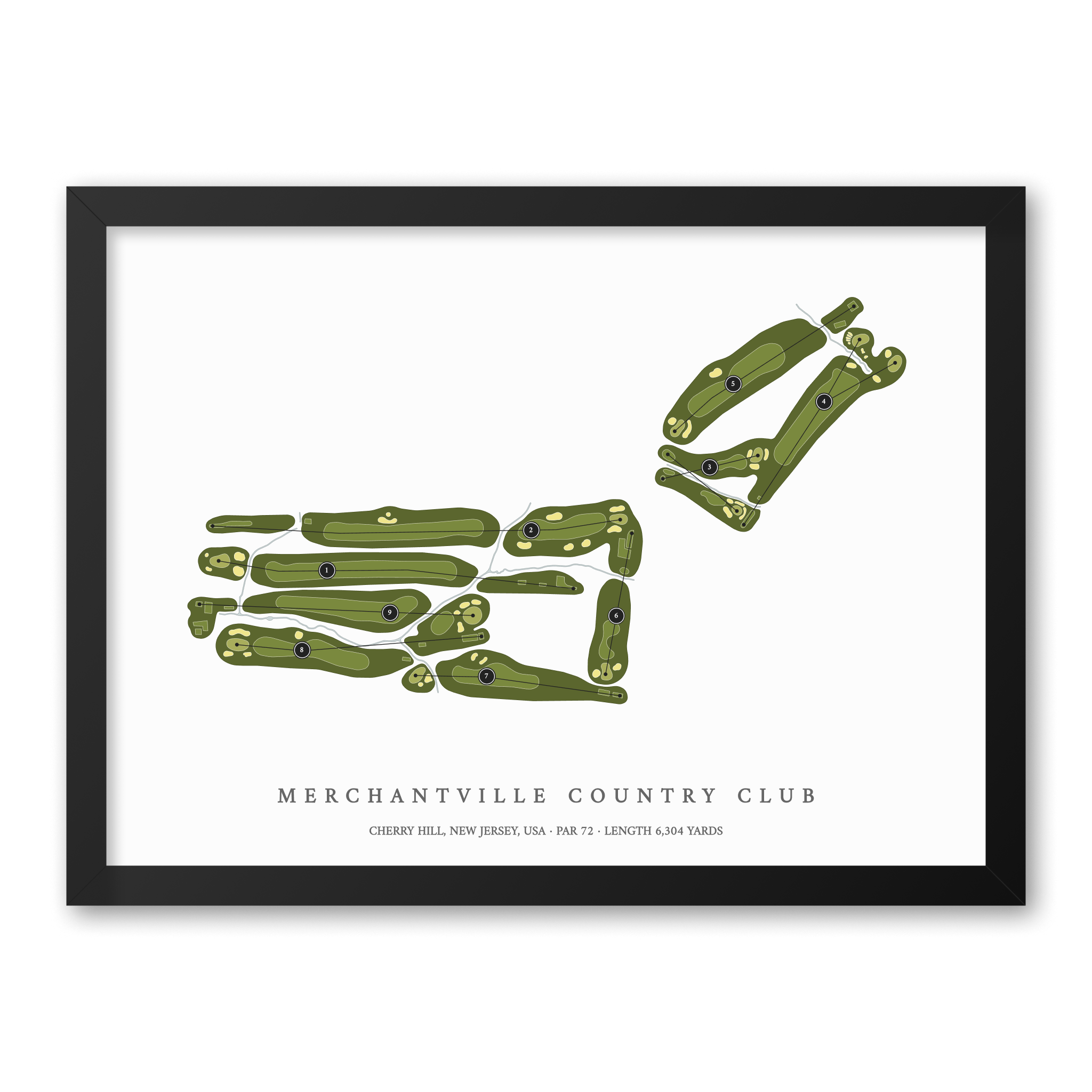 Merchantville Country Club | Golf Course Map | Black Frame With Hole Numbers #hole numbers_yes