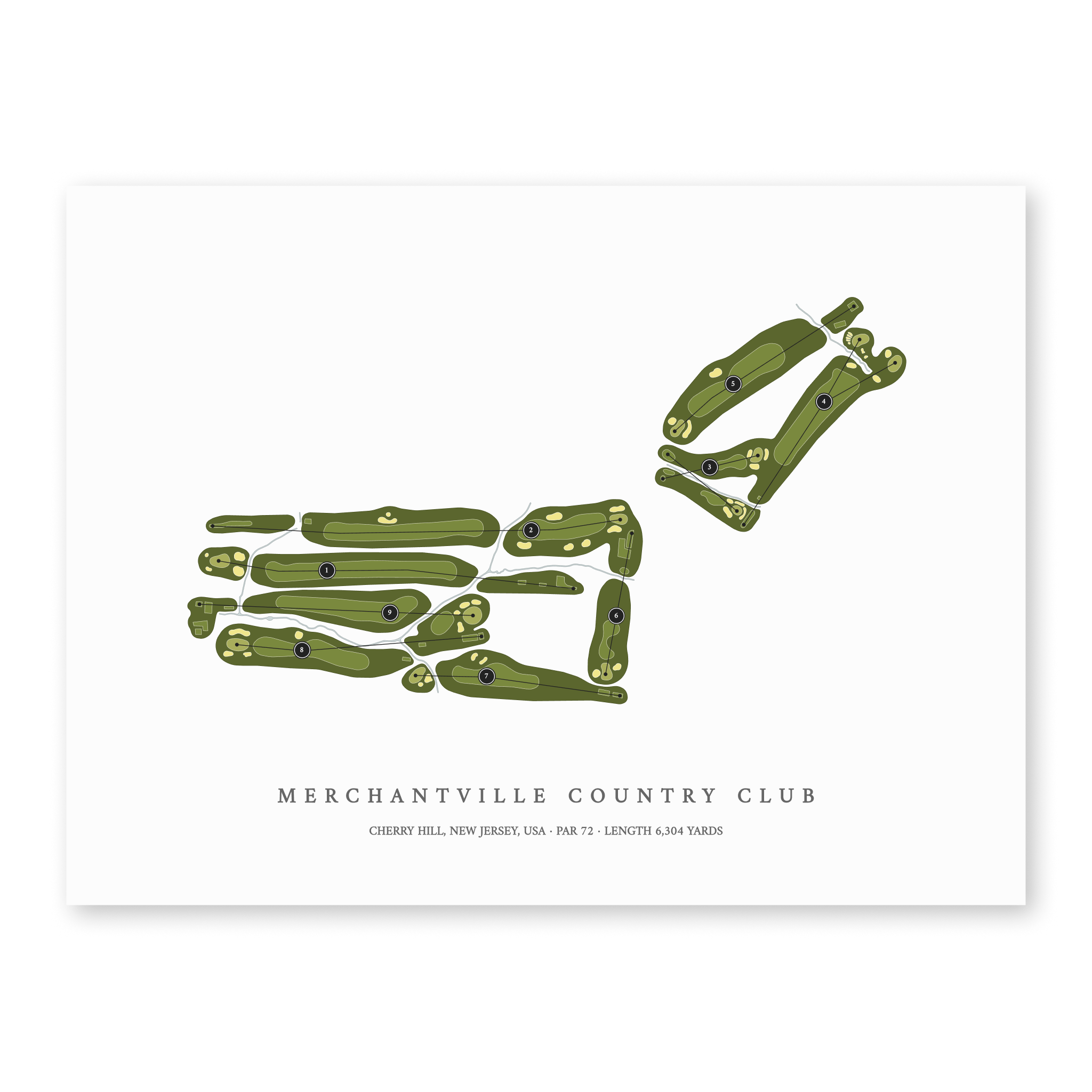 Merchantville Country Club | Golf Course Map | Unframed With Hole Numbers #hole numbers_yes