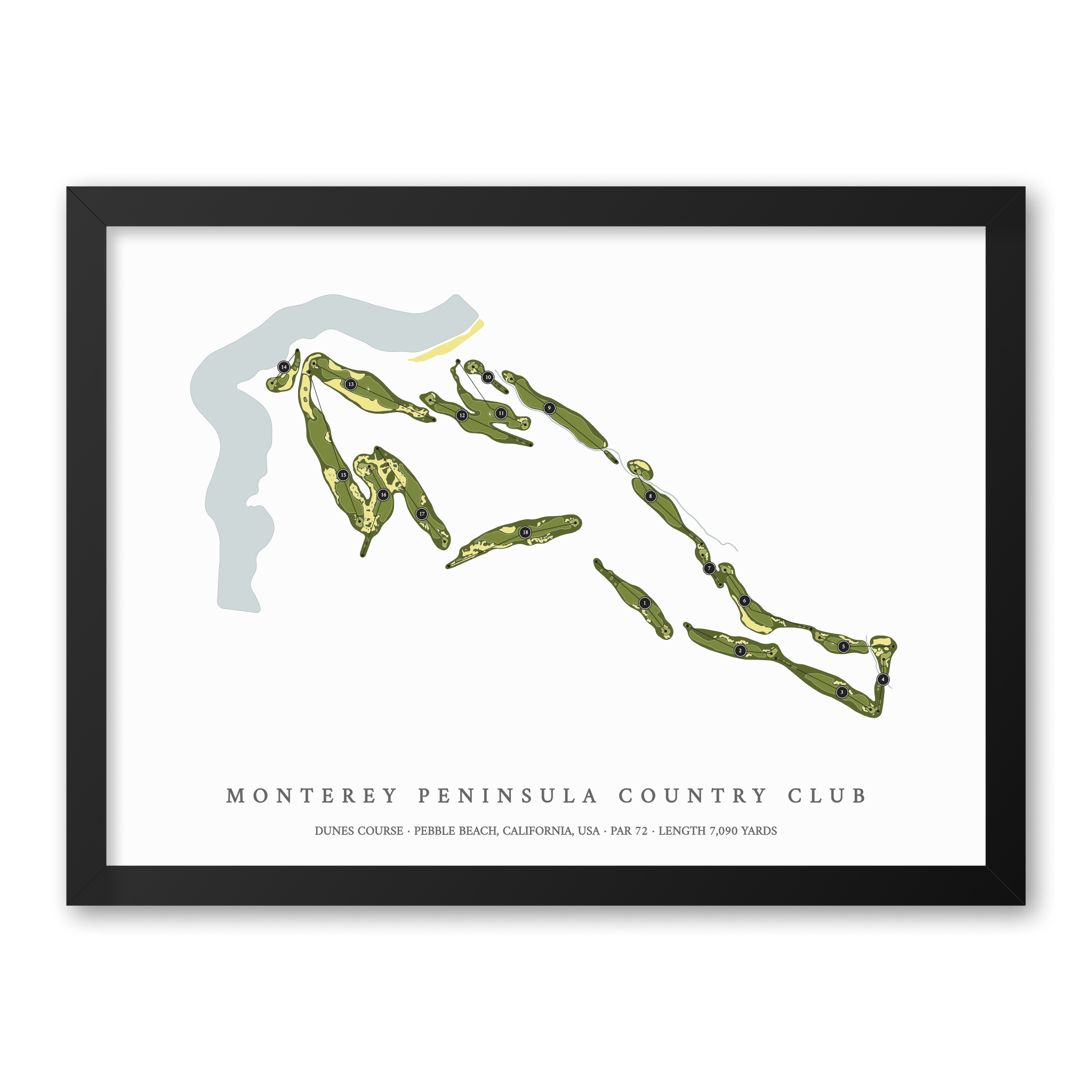 Monterey Peninsula Country Club - Dunes Course | Golf Course Map | Black Frame