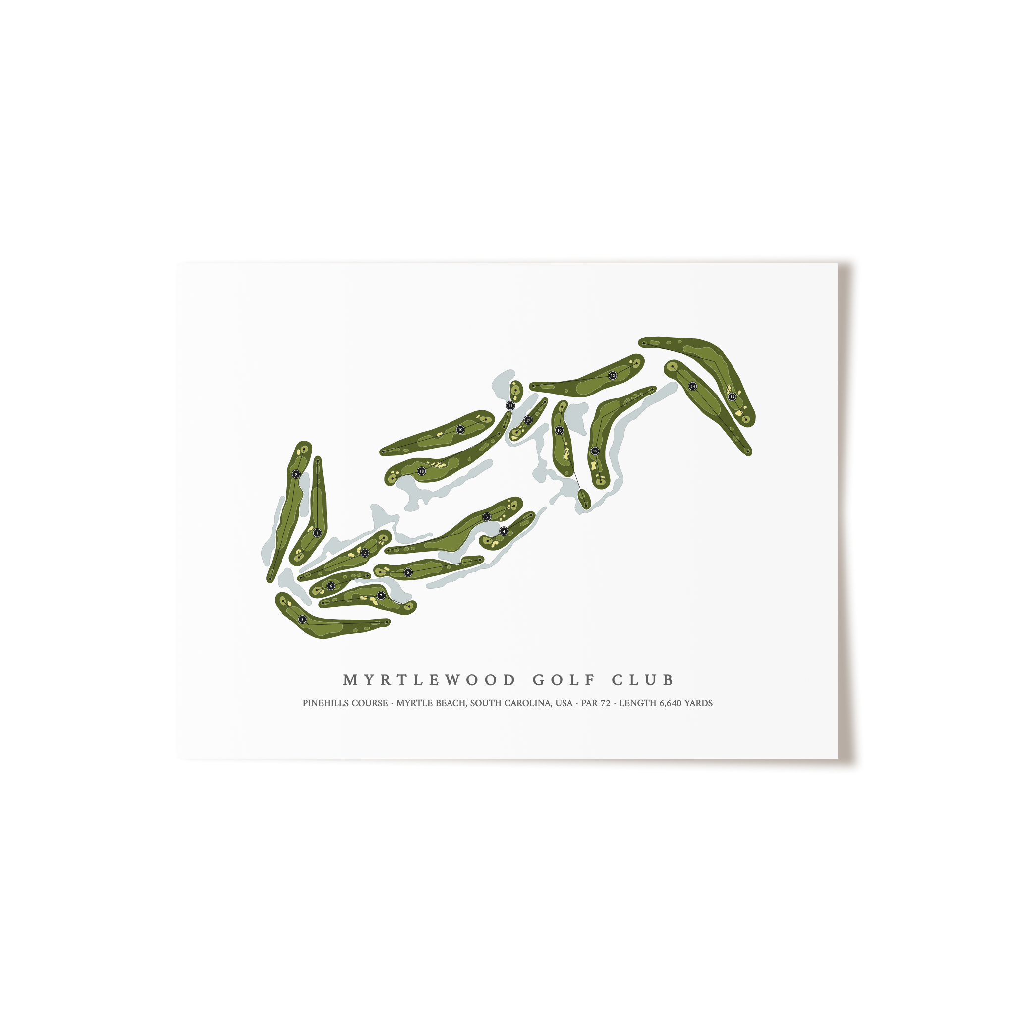 Myrtlewood Golf Club - Pinehills Course | Golf Course Map | Unframed 