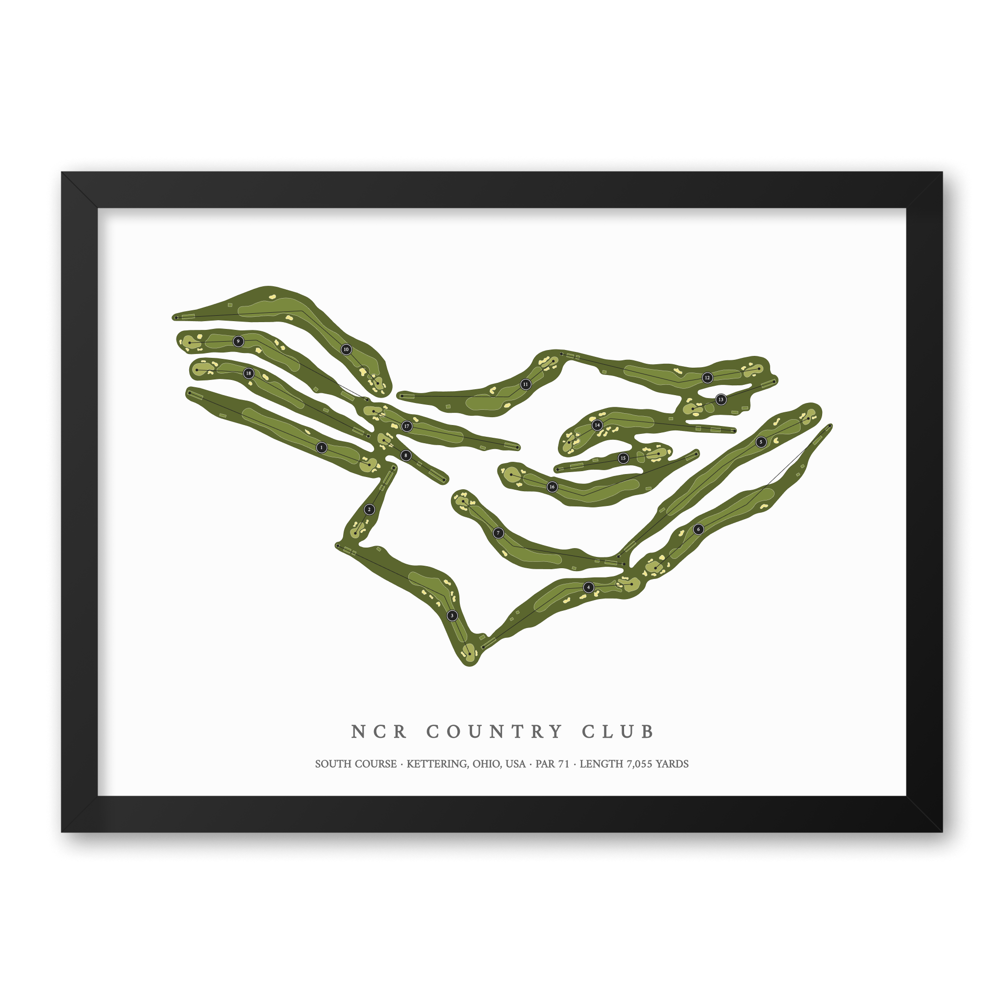 NCR Country Club - South Course| Golf Course Print | Black Frame With Hole Numbers #hole numbers_yes