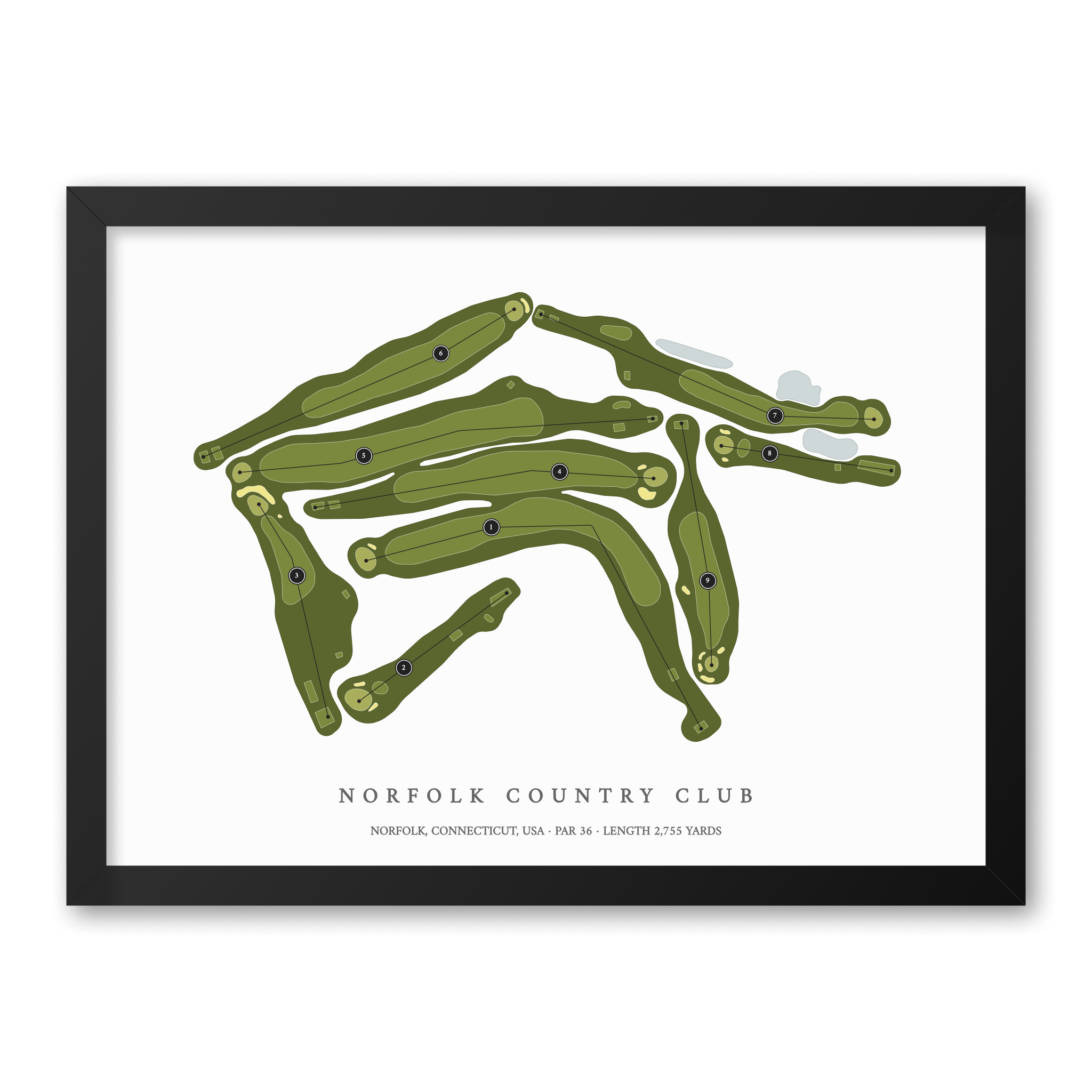 Norfolk Country Club | Golf Course Map | Black Frame With Hole Numbers #hole numbers_yes