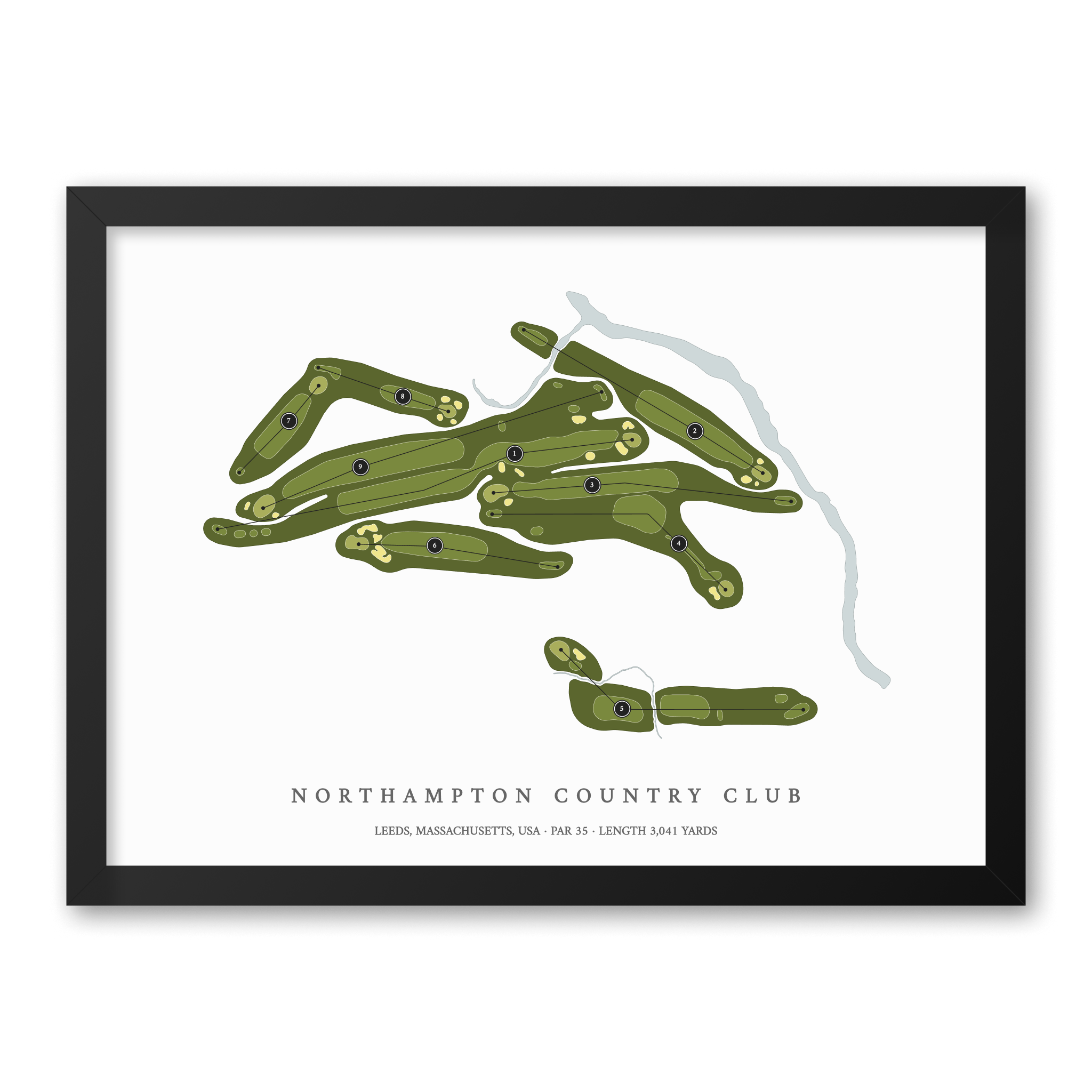 Northampton Country Club | Golf Course Map | Black Frame With Hole Numbers #hole numbers_yes