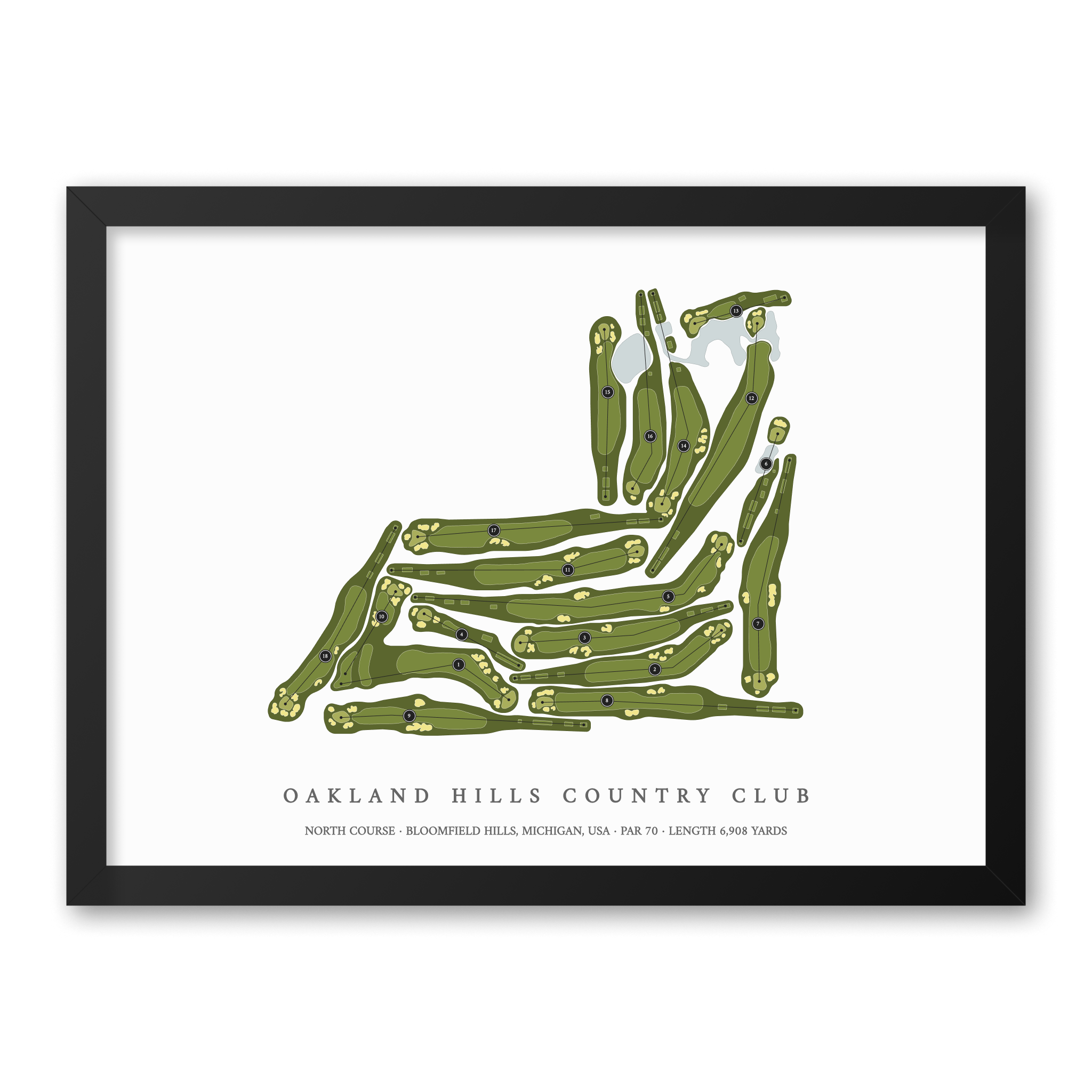 Oakland Hills Country Club - North Course | Golf Course Print | Black Frame