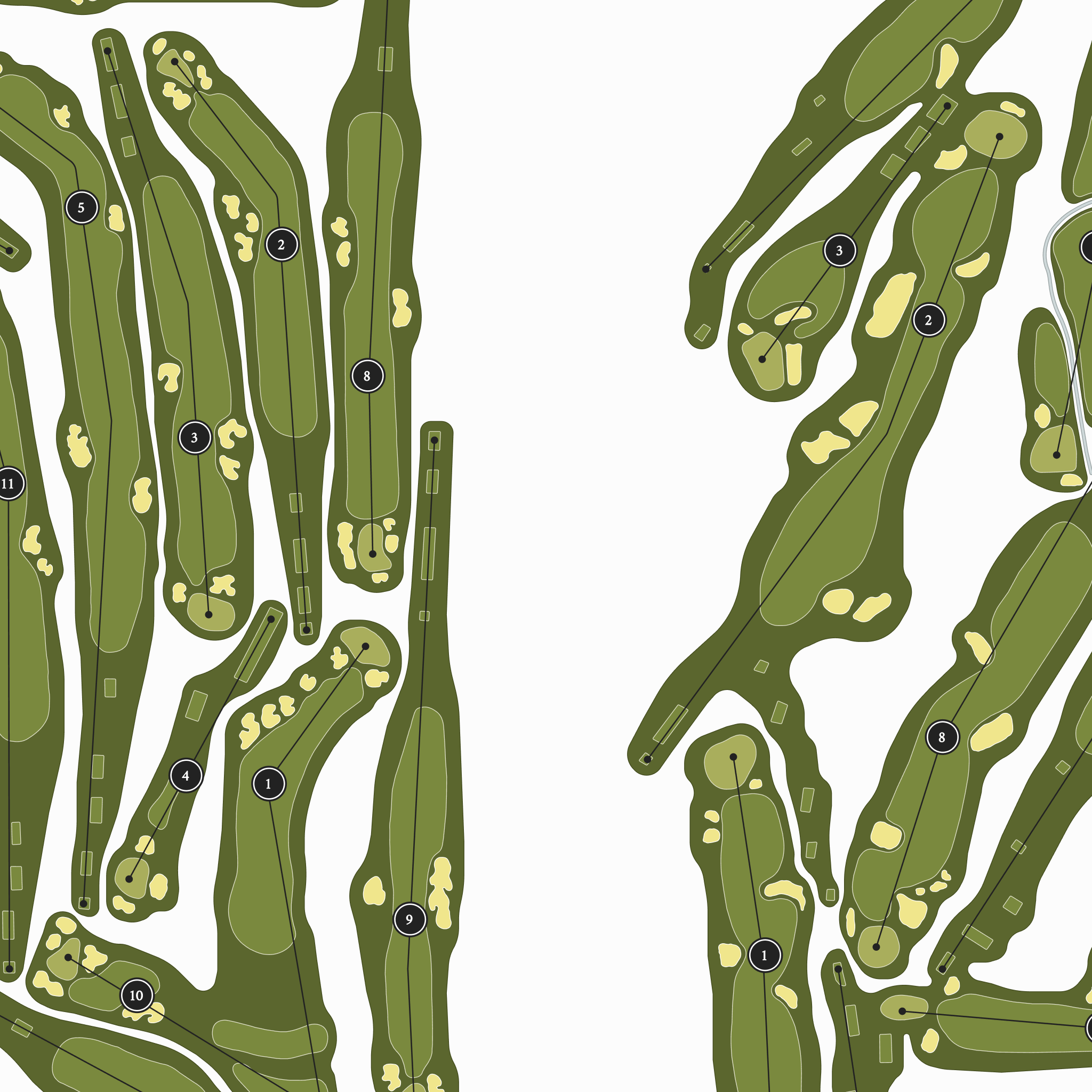 Oakland Hills Country Club| Golf Course Print | Close Up With Hole Numbers #hole numbers_yes