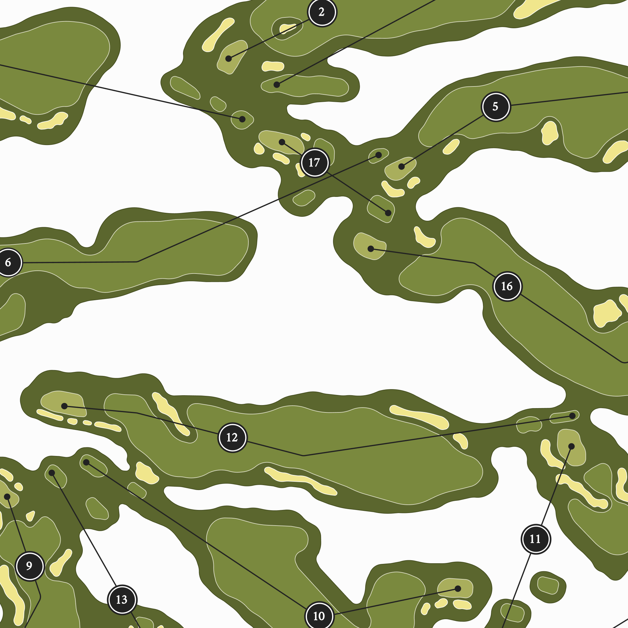 Old Barnwell | Golf Course Map | Close Up With Hole Numbers #hole numbers_yes