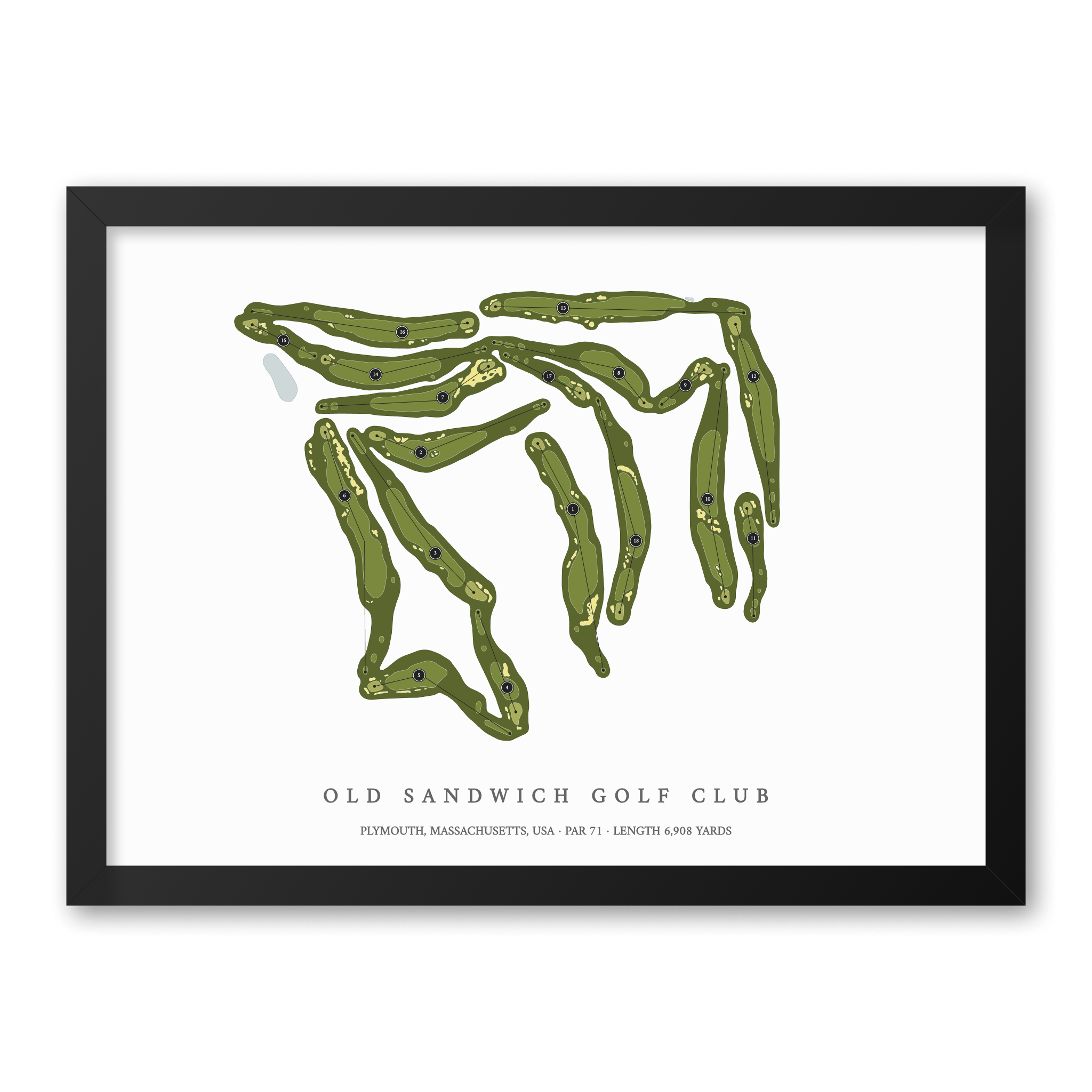 Old Sandwich Golf Club | Golf Course Map | Black Frame With Hole Numbers #hole numbers_yes