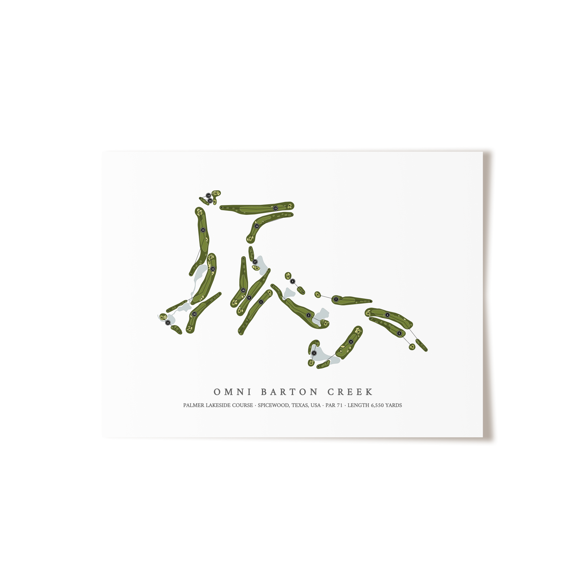 Omni Barton Creek - Palmer Lakeside Course | Golf Course Map | Unframed 