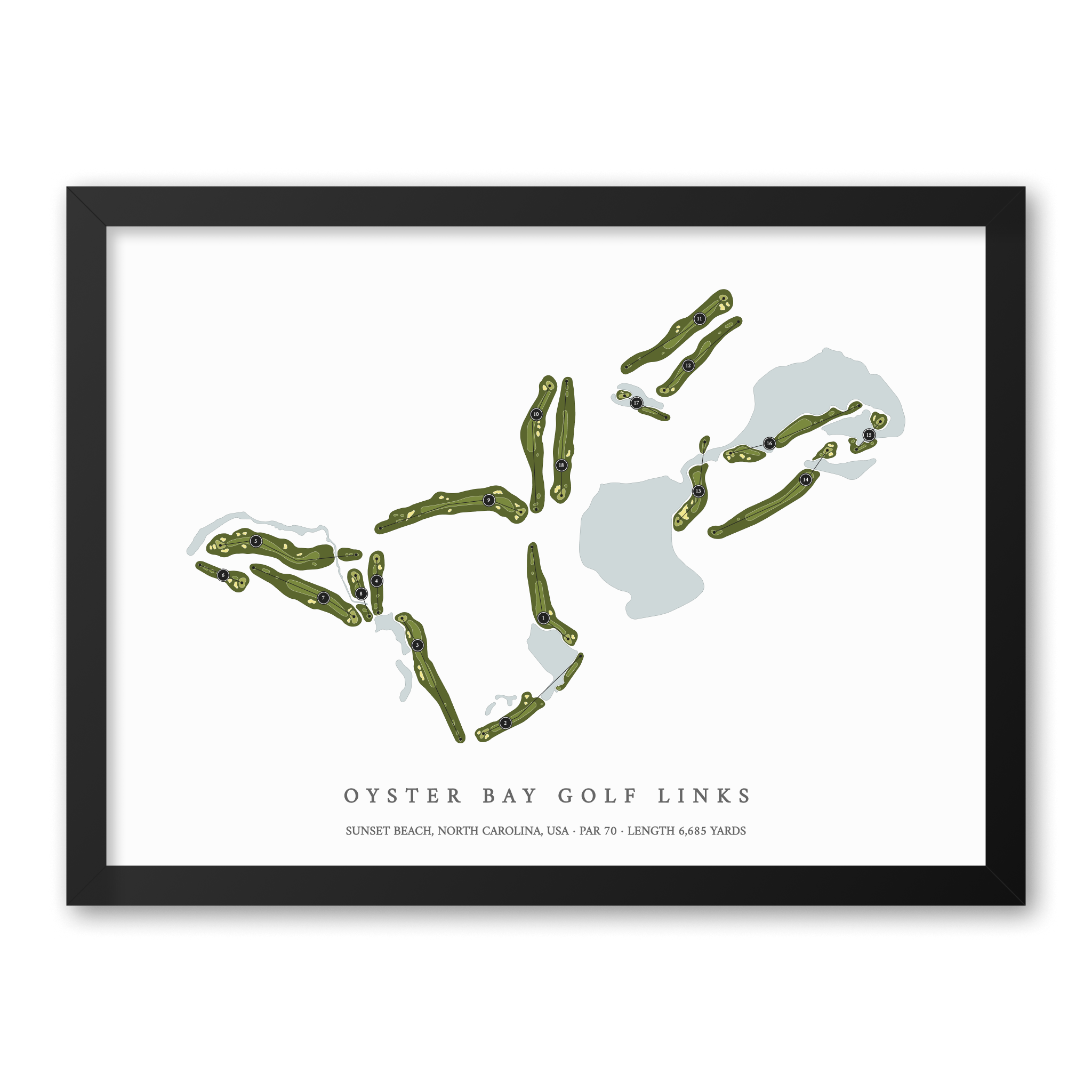 Oyster Bay Golf Links | Golf Course Map | Black Frame With Hole Numbers #hole numbers_yes
