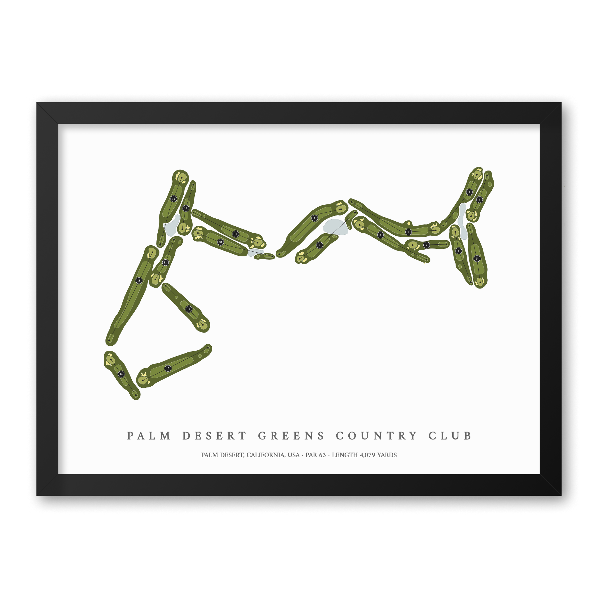 Palm Desert Greens Country Club | Heritage Style Golf Course Print | Black Frame