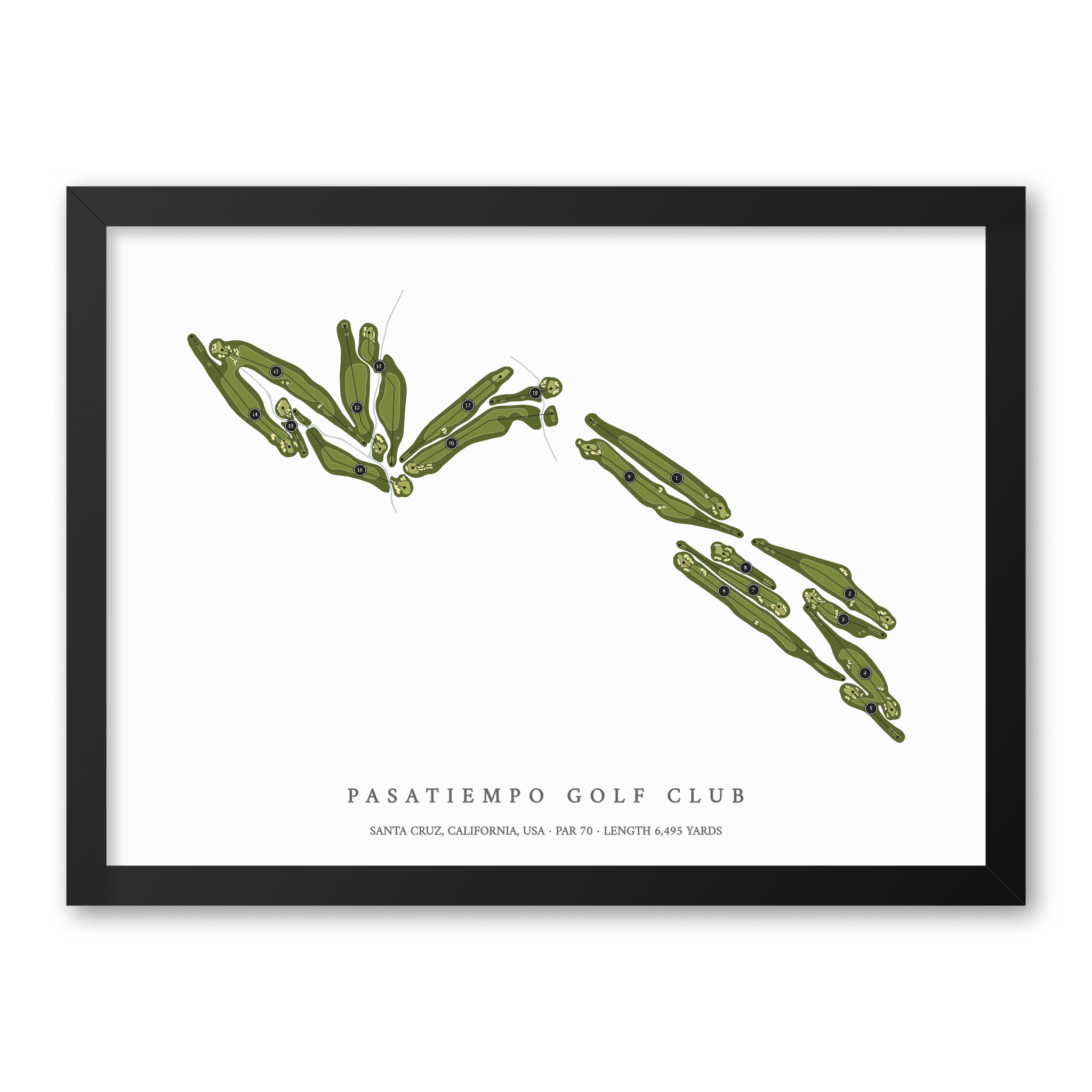 Pasatiempo Golf Club| Golf Course Print | Black Frame With Hole Numbers #hole numbers_yes