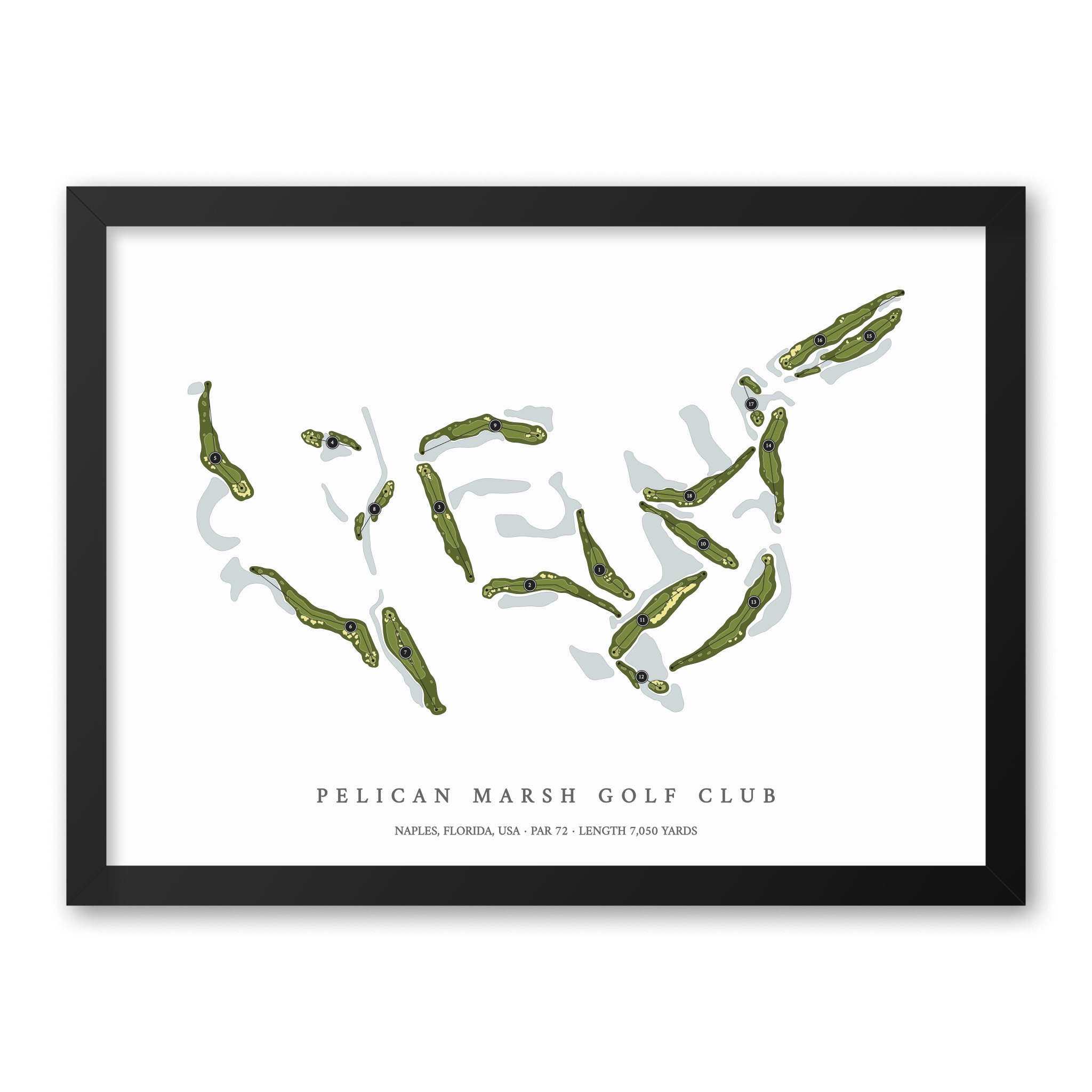 Pelican Marsh Golf Club | Golf Course Map | Black Frame With Hole Numbers #hole numbers_yes