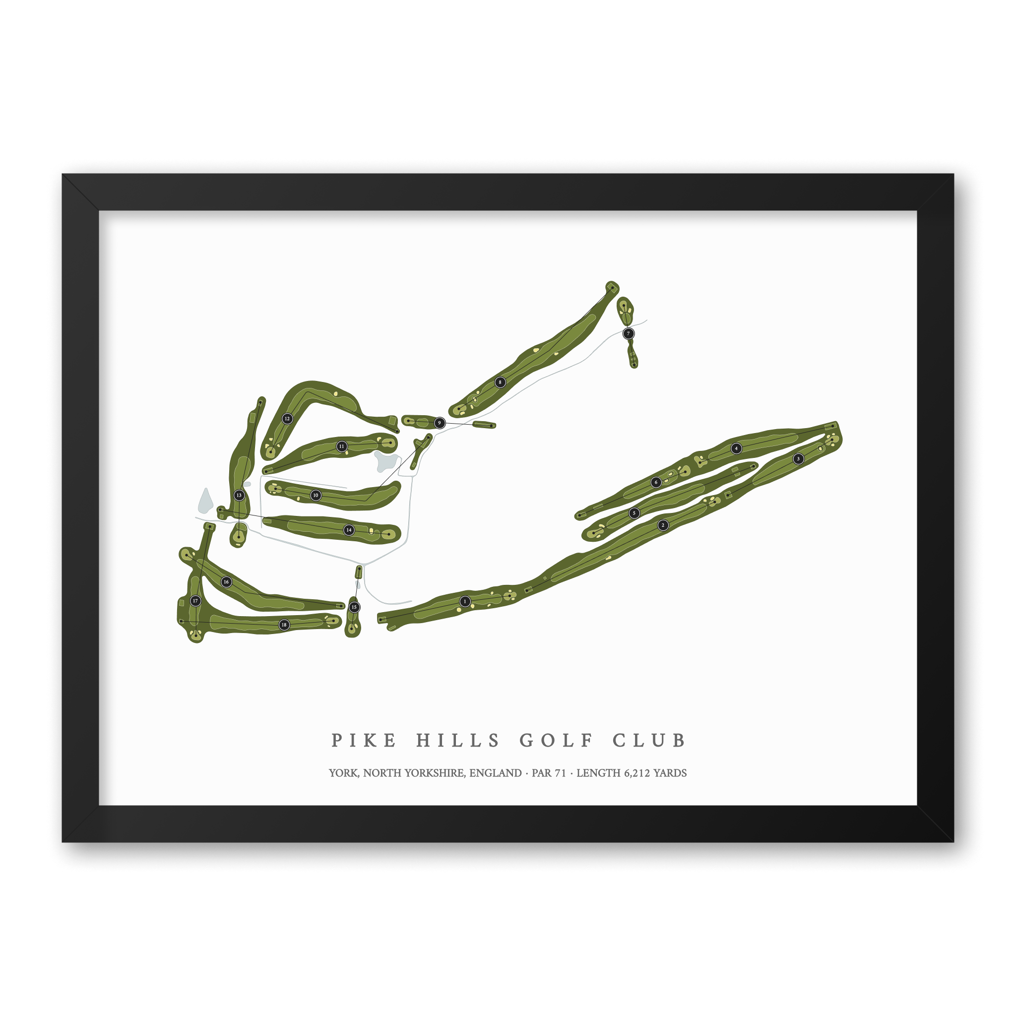 Pike Hills Golf Club | Golf Course Map | Black Frame With Hole Numbers #hole numbers_yes